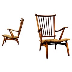 Mid-Century Spoke chairs with rush seats by De Ster Gelderland, Netherlands.