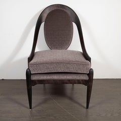 Midcentury Spoon Back Chairs in Ebonized Walnut & Gauffraged Mohair