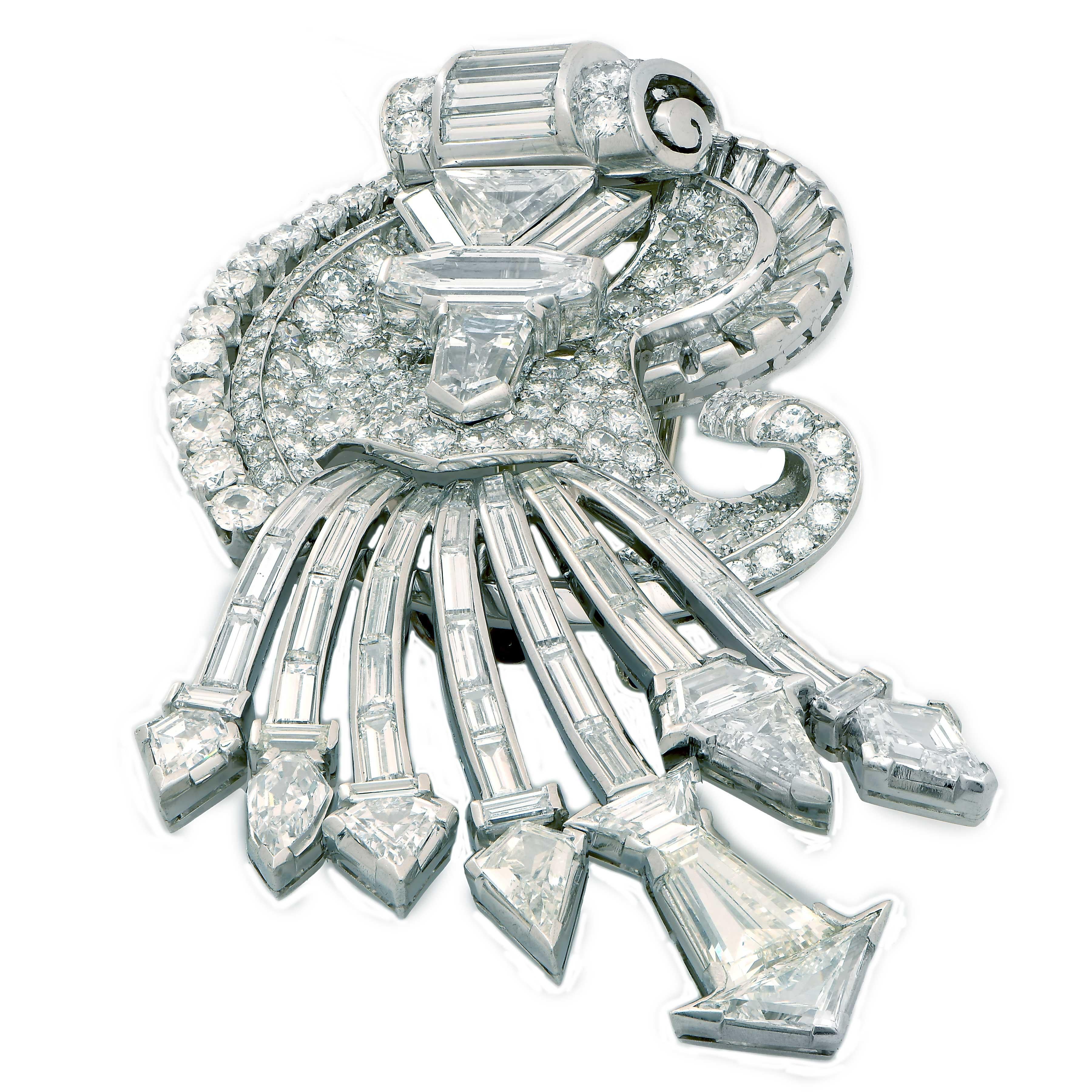 Moderne Broche et pendentif Mid Century Spray Design avec diamants de 29 carats en vente