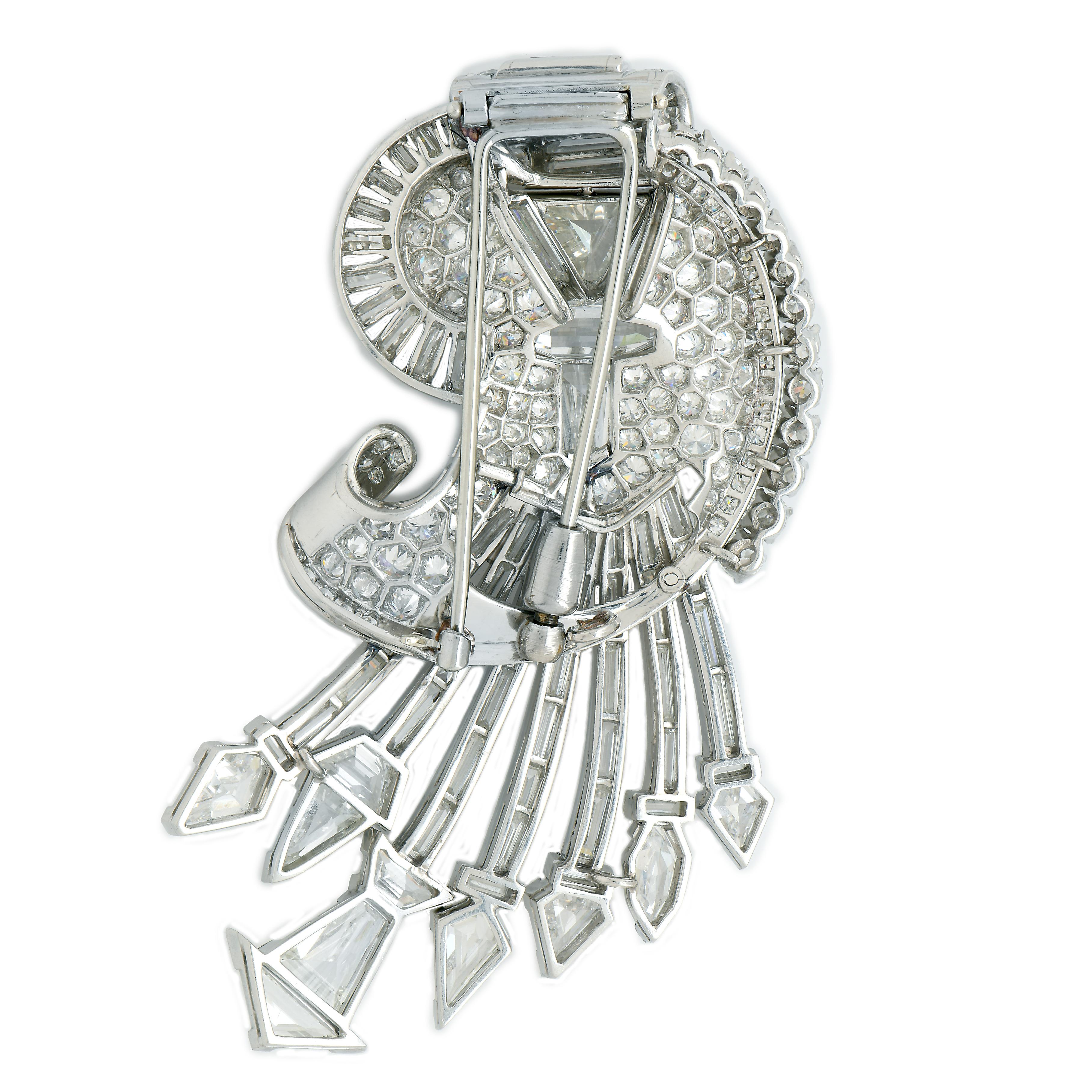 Mixed Cut Mid Century Spray Design 29 Carat Diamond Brooch and Pendant For Sale