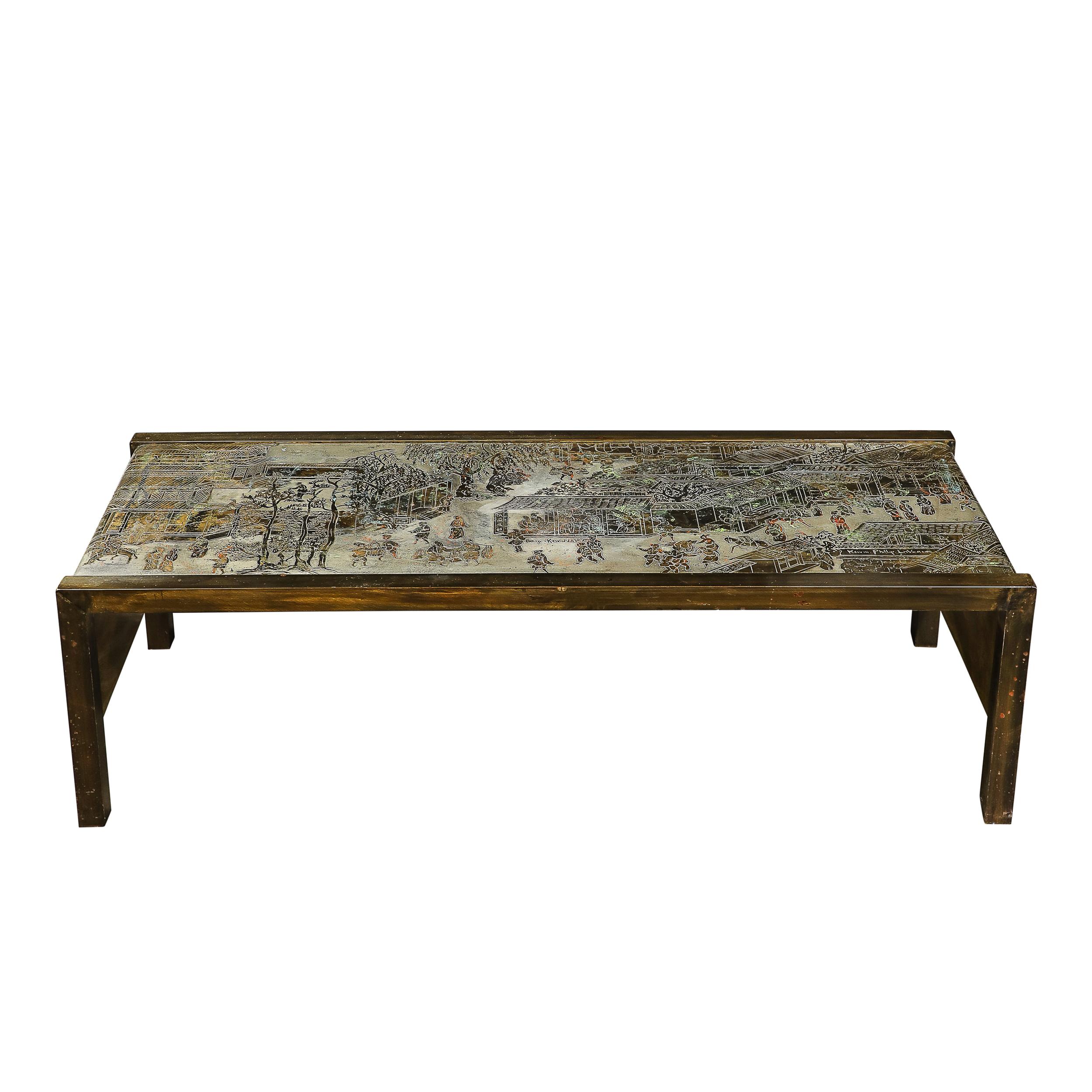 This rare and highly sought after Mid-Century Modernist Spring Festival Bronze Cocktail Table is signed Phillip and Kelvin Laverne and originates from the United States, Circa 1960. Henry and Kelvin Laverne are highly regarded, and together designed