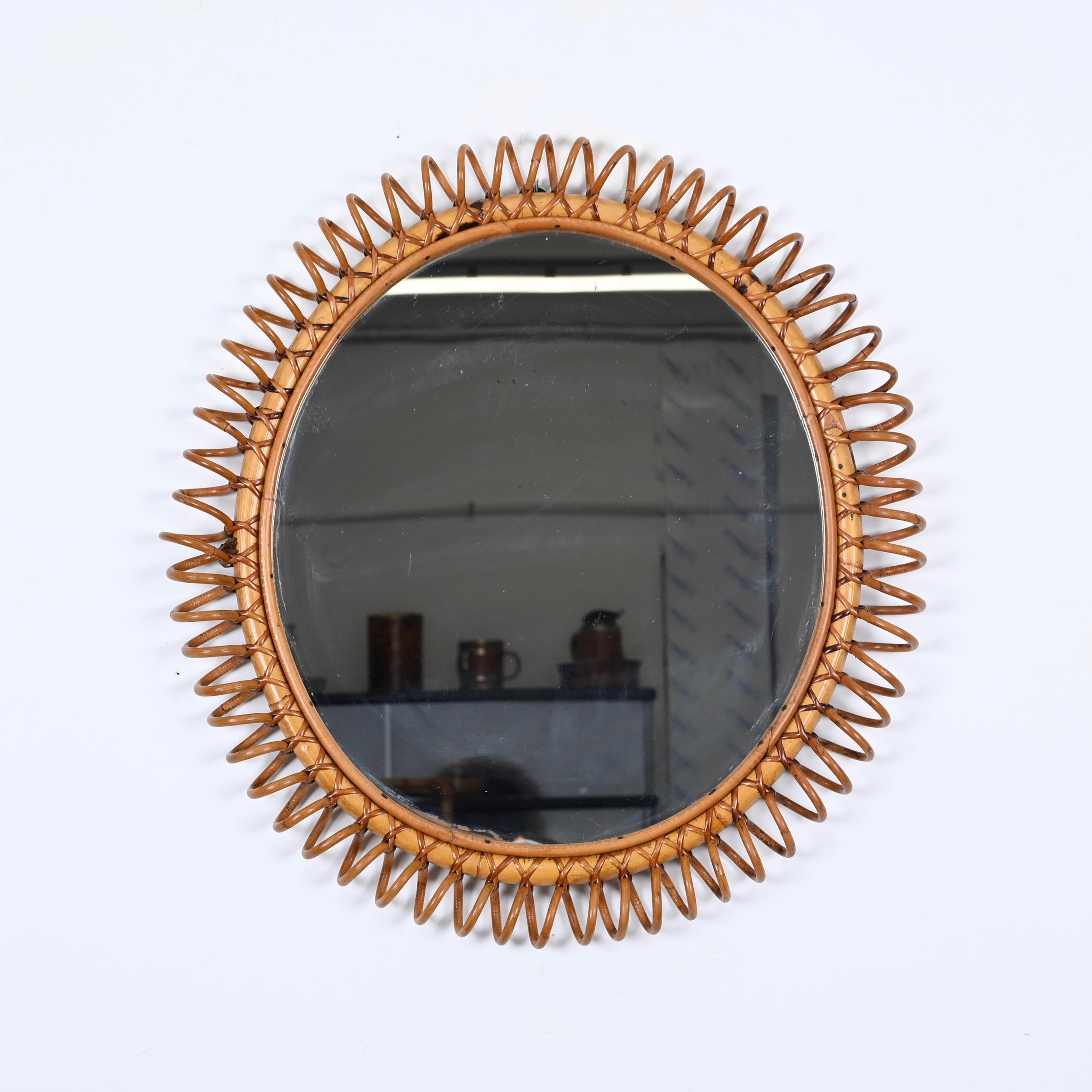 Specchio a forma rotonda in rattan, vimini e bambù, Italia, 1960 in vendita 3