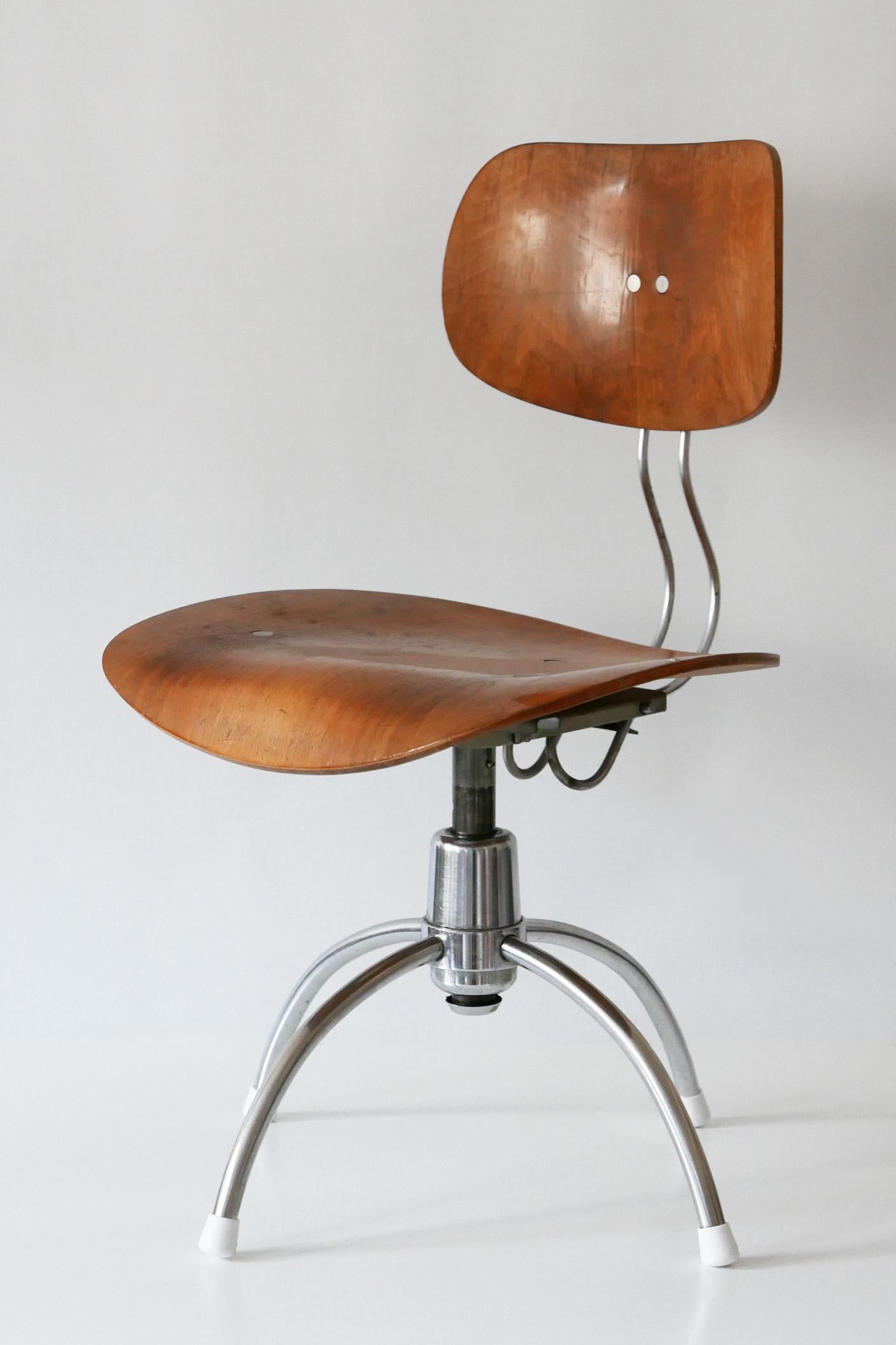Steel Midcentury Spring Swivel Office Chair SE 40 by Egon Eiermann for Wilde + Spieth