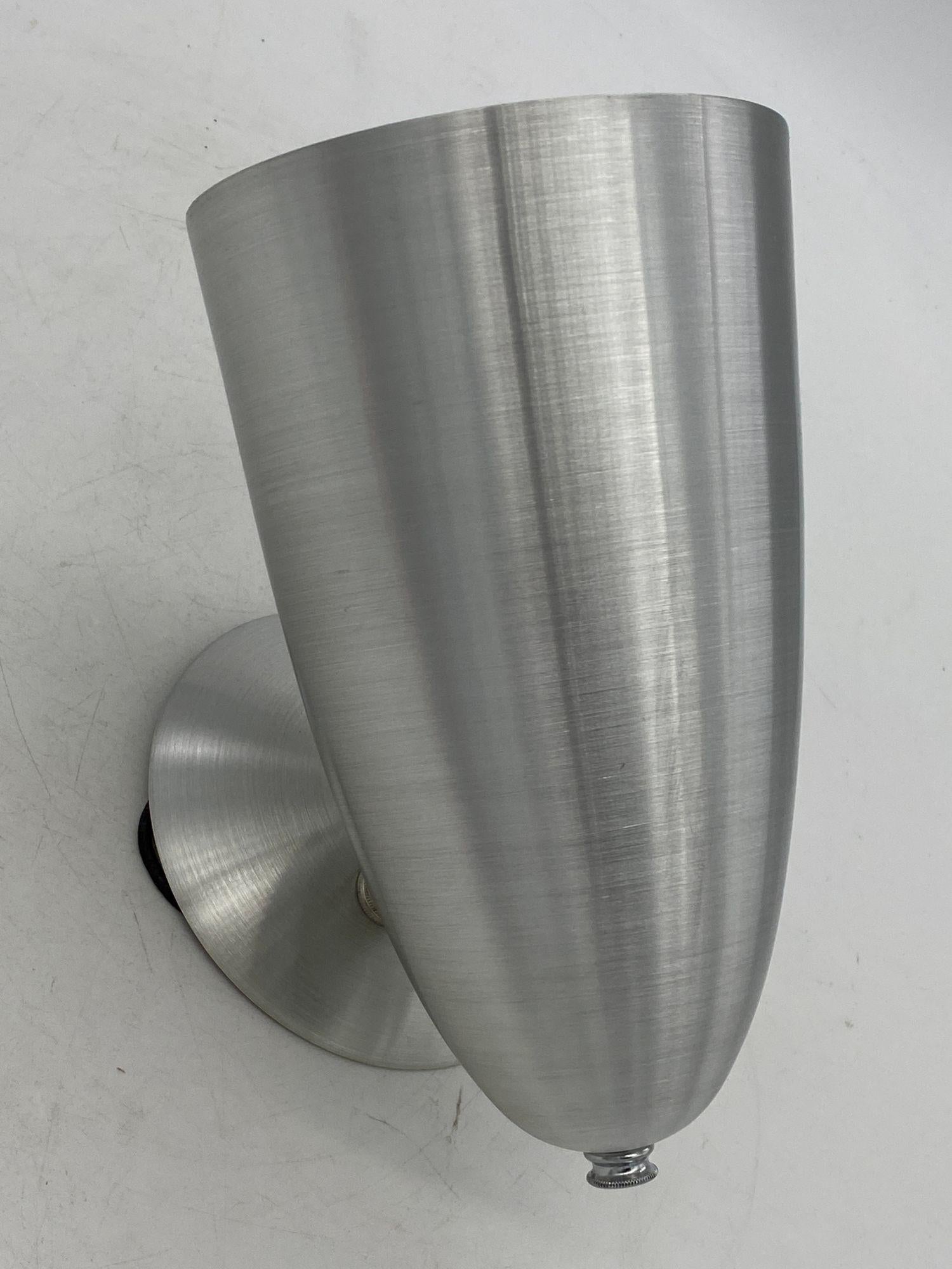 Mid Century Spun Aluminum Torchiere Wall Sconce, Unused Old Stock In Excellent Condition For Sale In Van Nuys, CA
