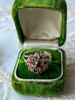 Mid Century Sputnik 1.66TCW Multi Stone 14k Yellow Gold Cluster Ring 1960s
