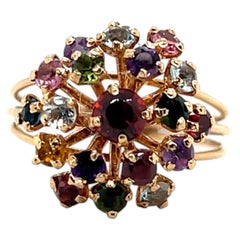 Mid Century Sputnik 1.66TCW Multi Stone 14k Yellow Gold Cluster Ring 1960s