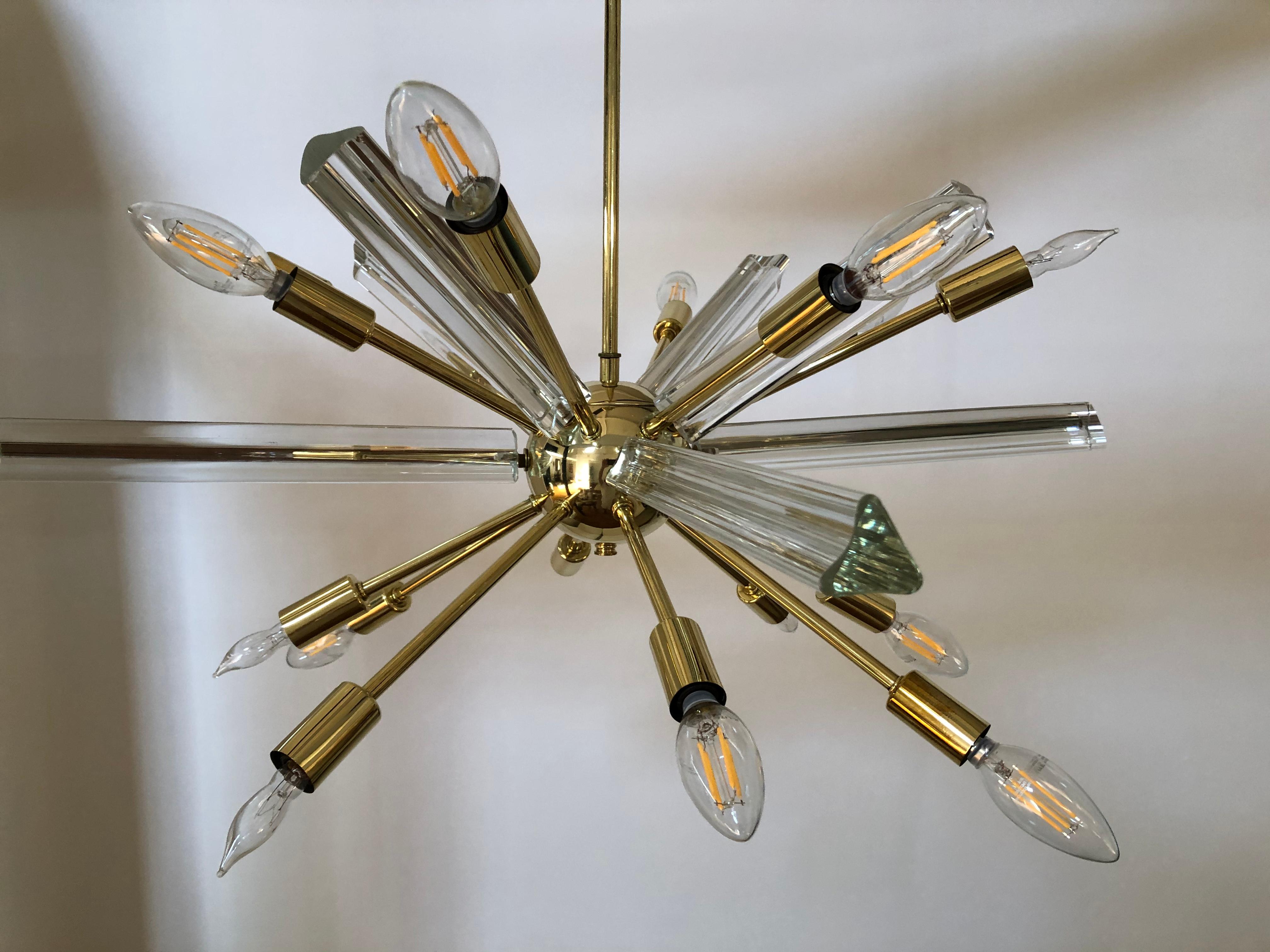Midcentury Sputnik Brass Glass Chandelier 2