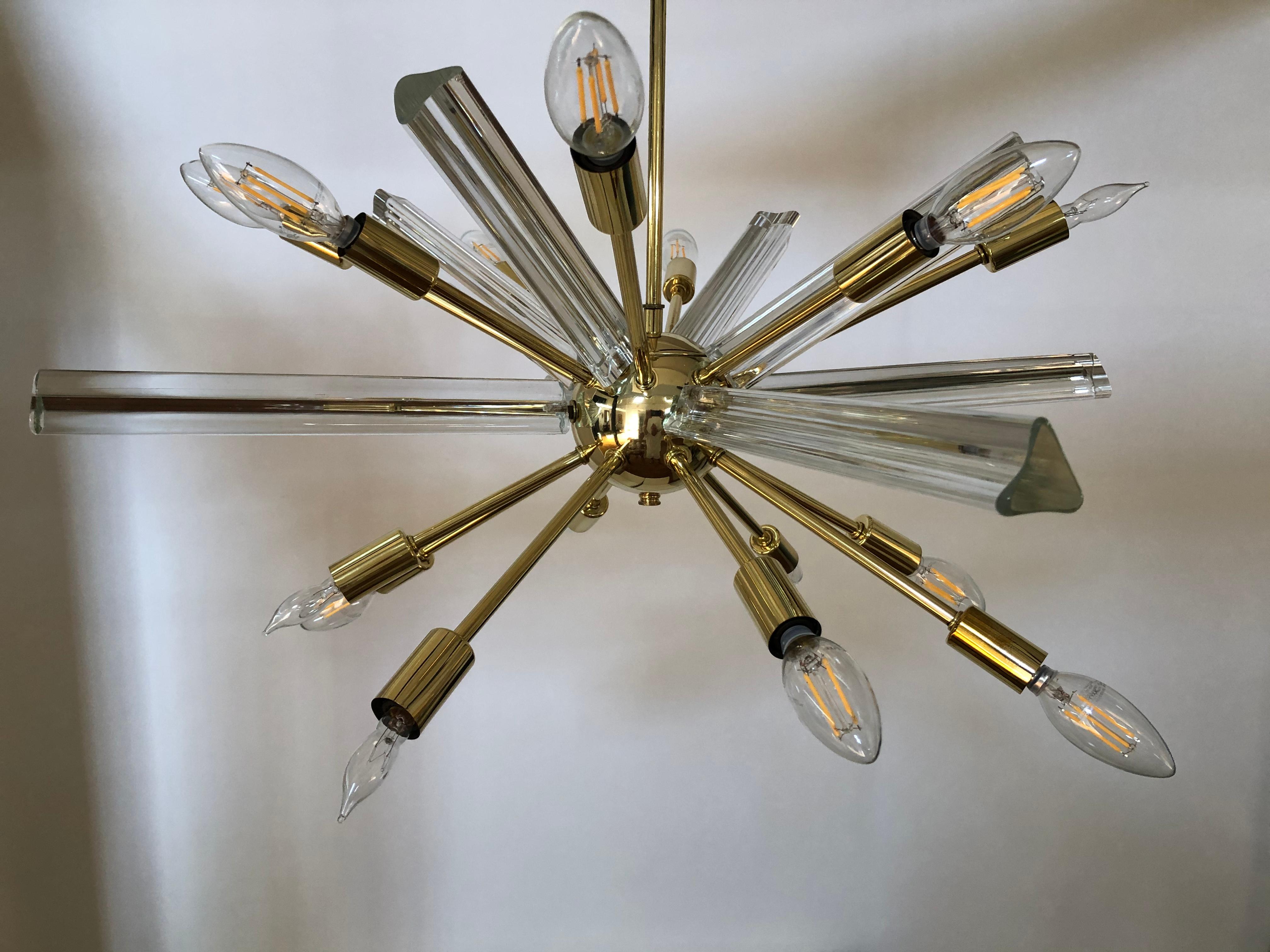 Midcentury Sputnik Brass Glass Chandelier 4