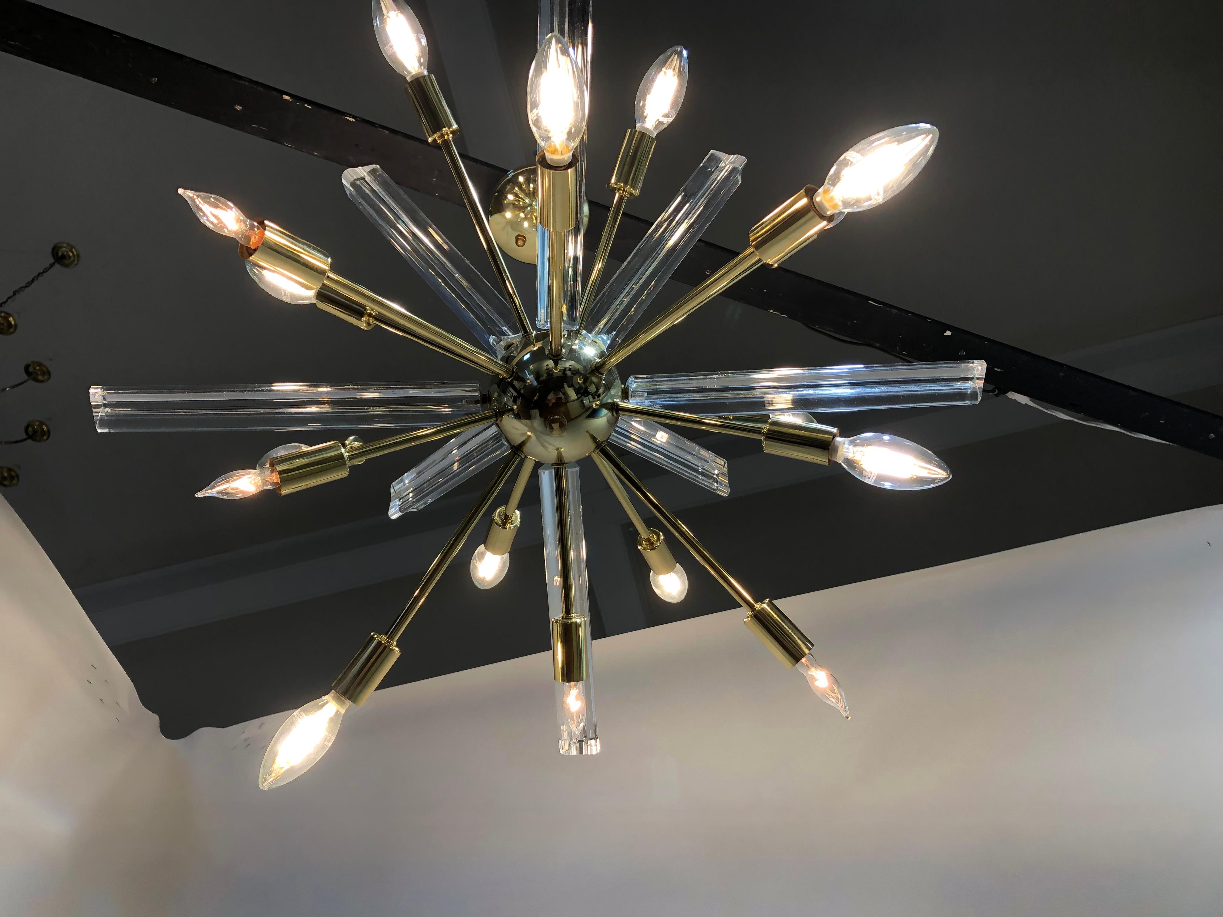 Mid-Century Modern Midcentury Sputnik Brass Glass Chandelier