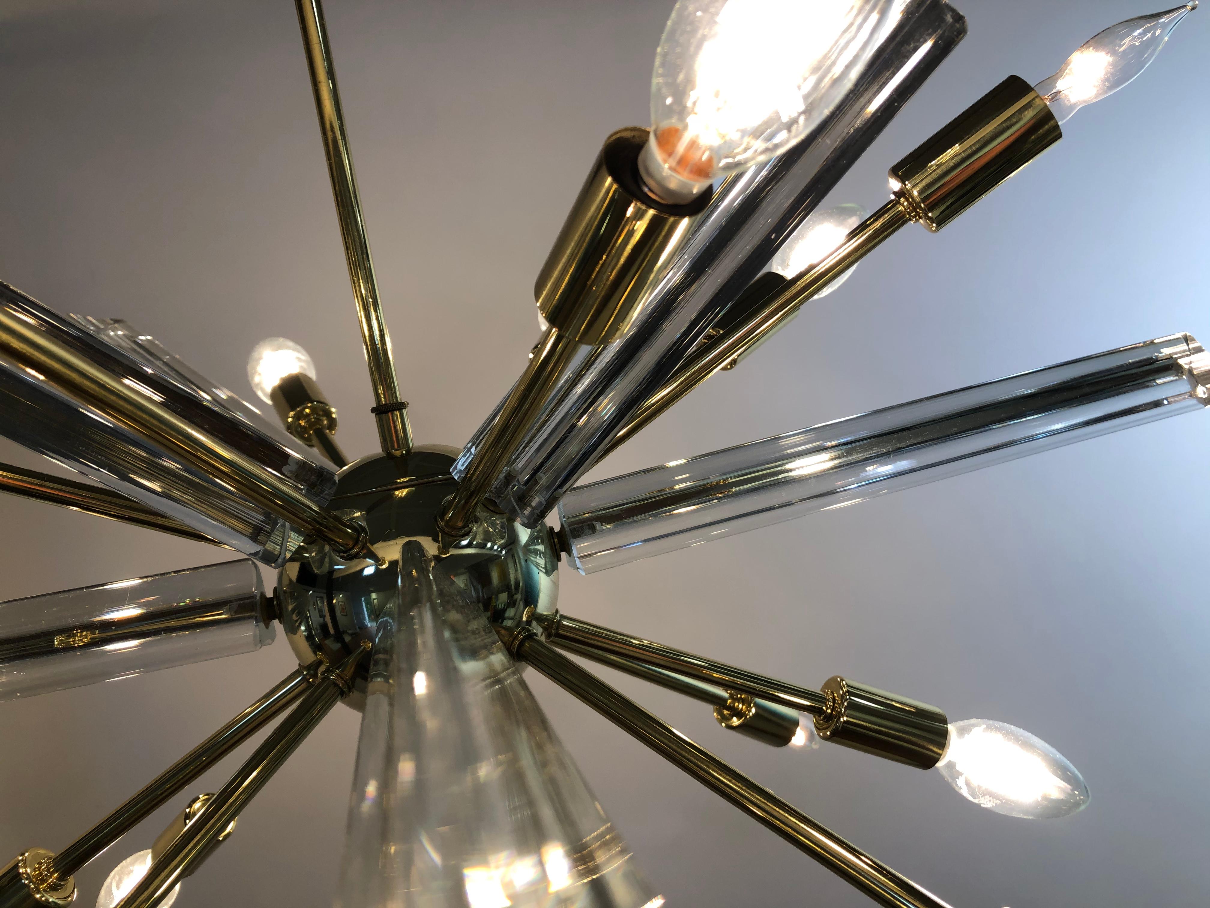 20th Century Midcentury Sputnik Brass Glass Chandelier