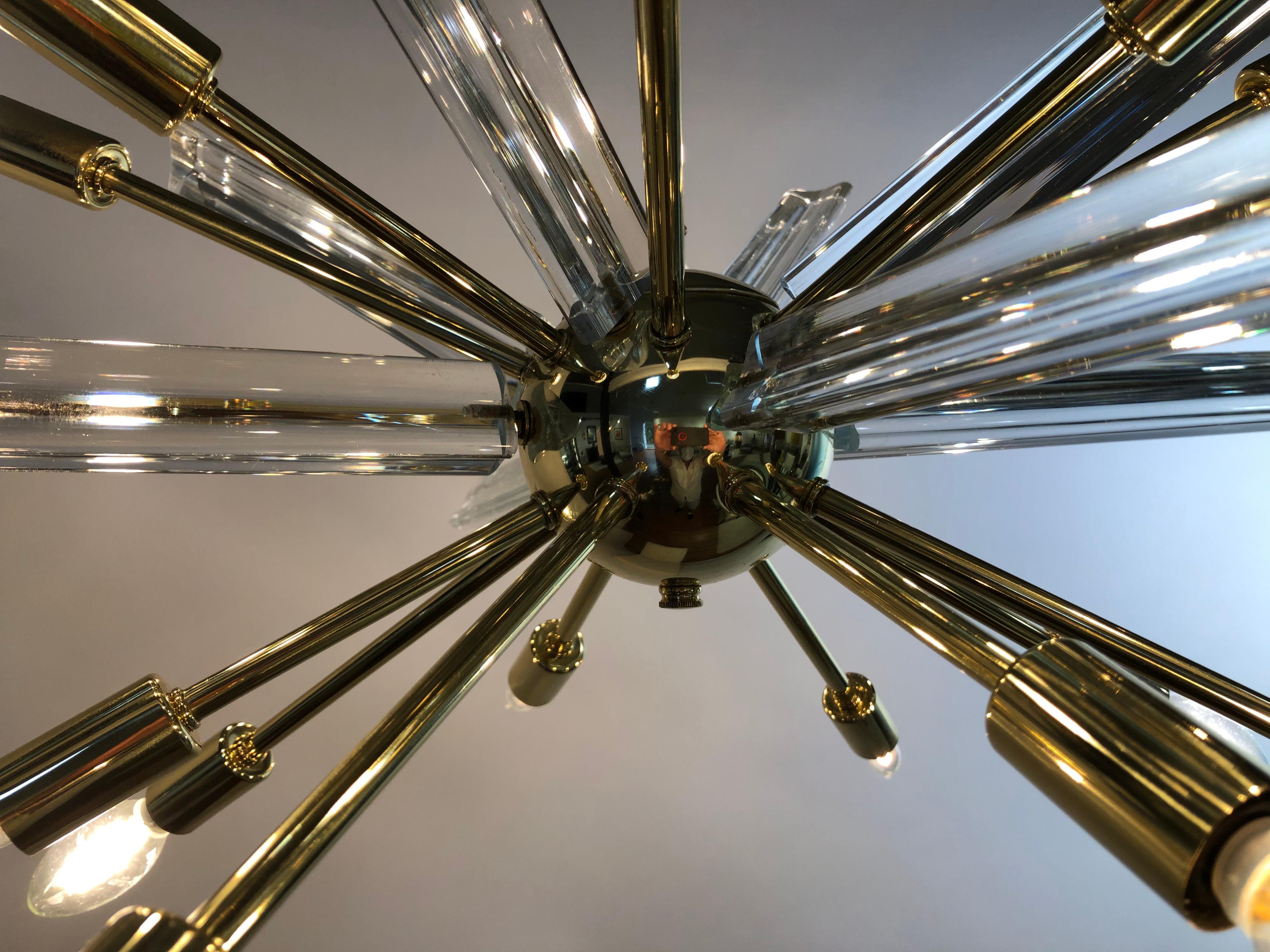 Lacquer Midcentury Sputnik Brass Glass Chandelier