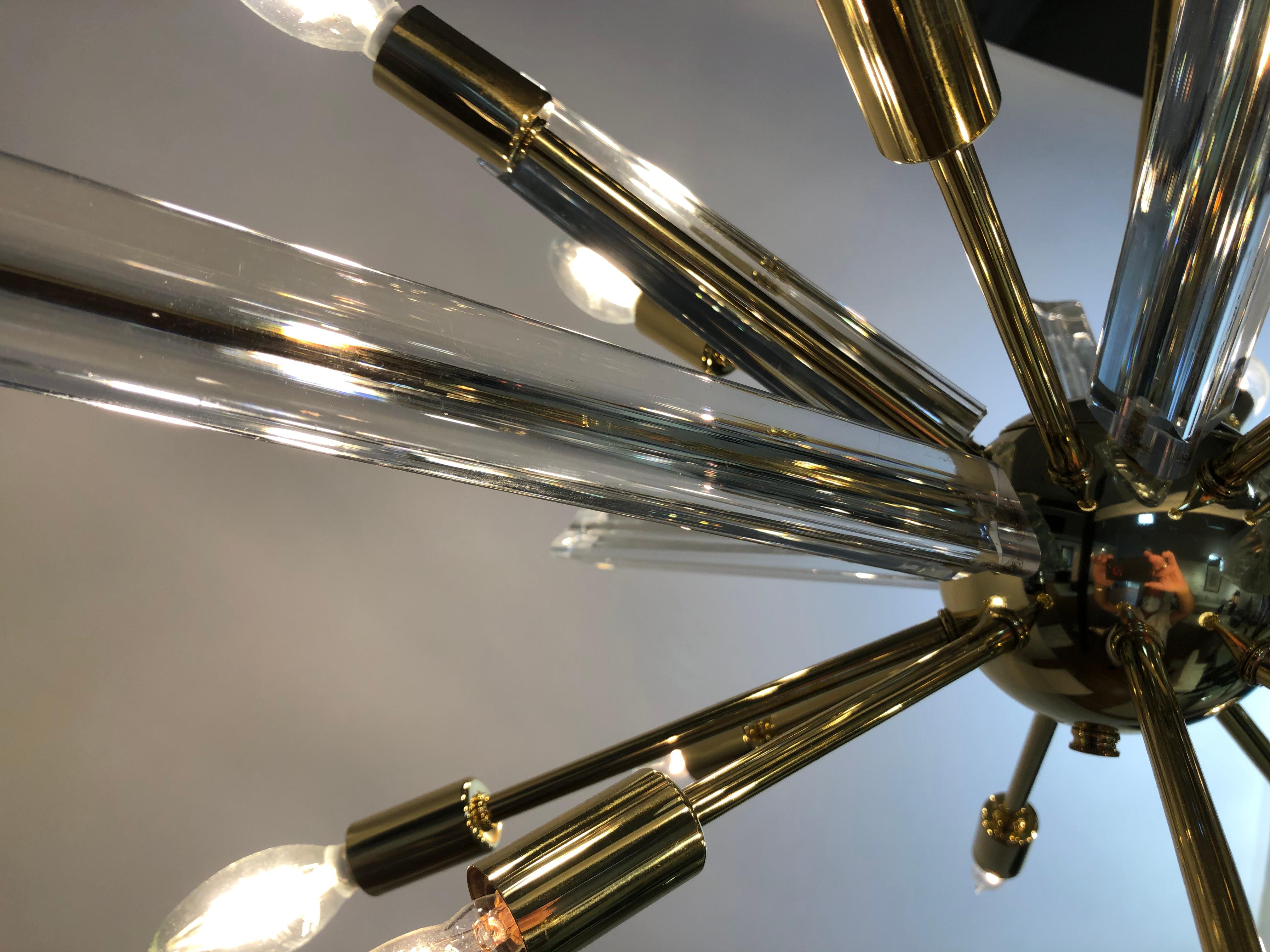 Midcentury Sputnik Brass Glass Chandelier 1