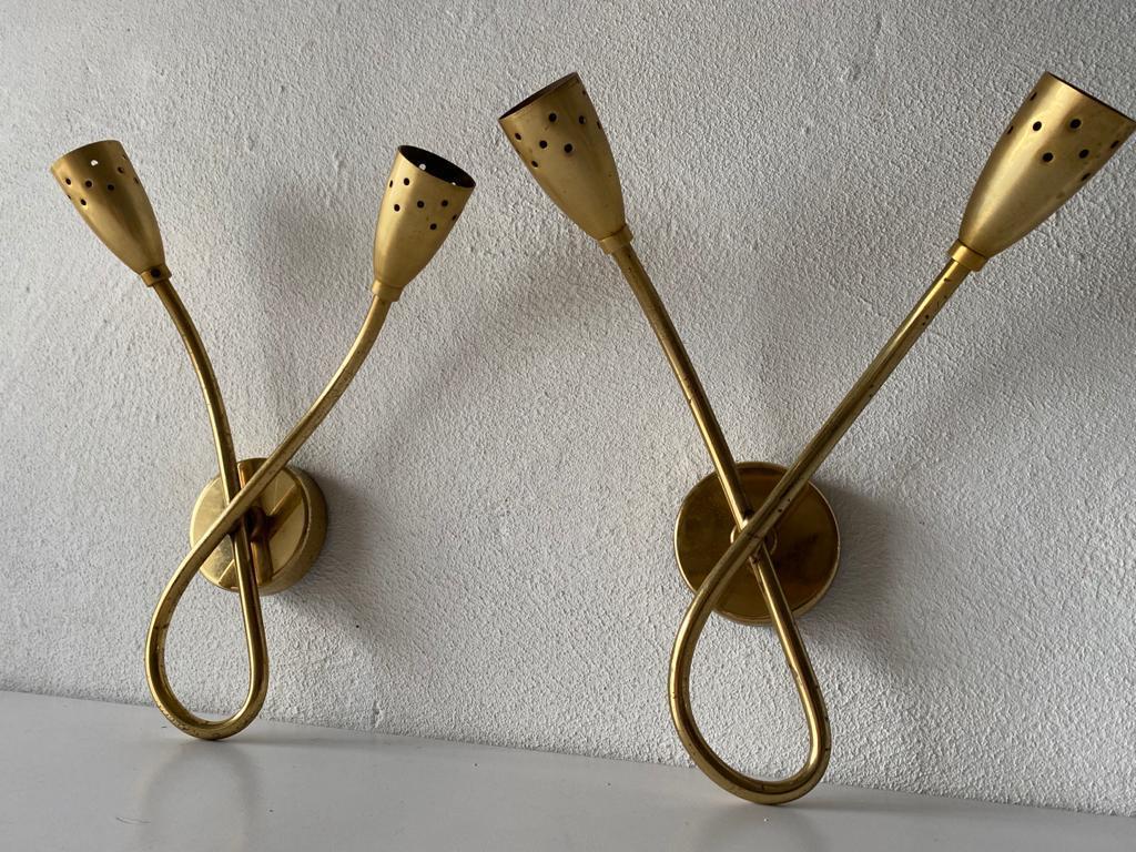 Italian Mid Century Sputnik Brass Pair of Sconces, 1950s Italy