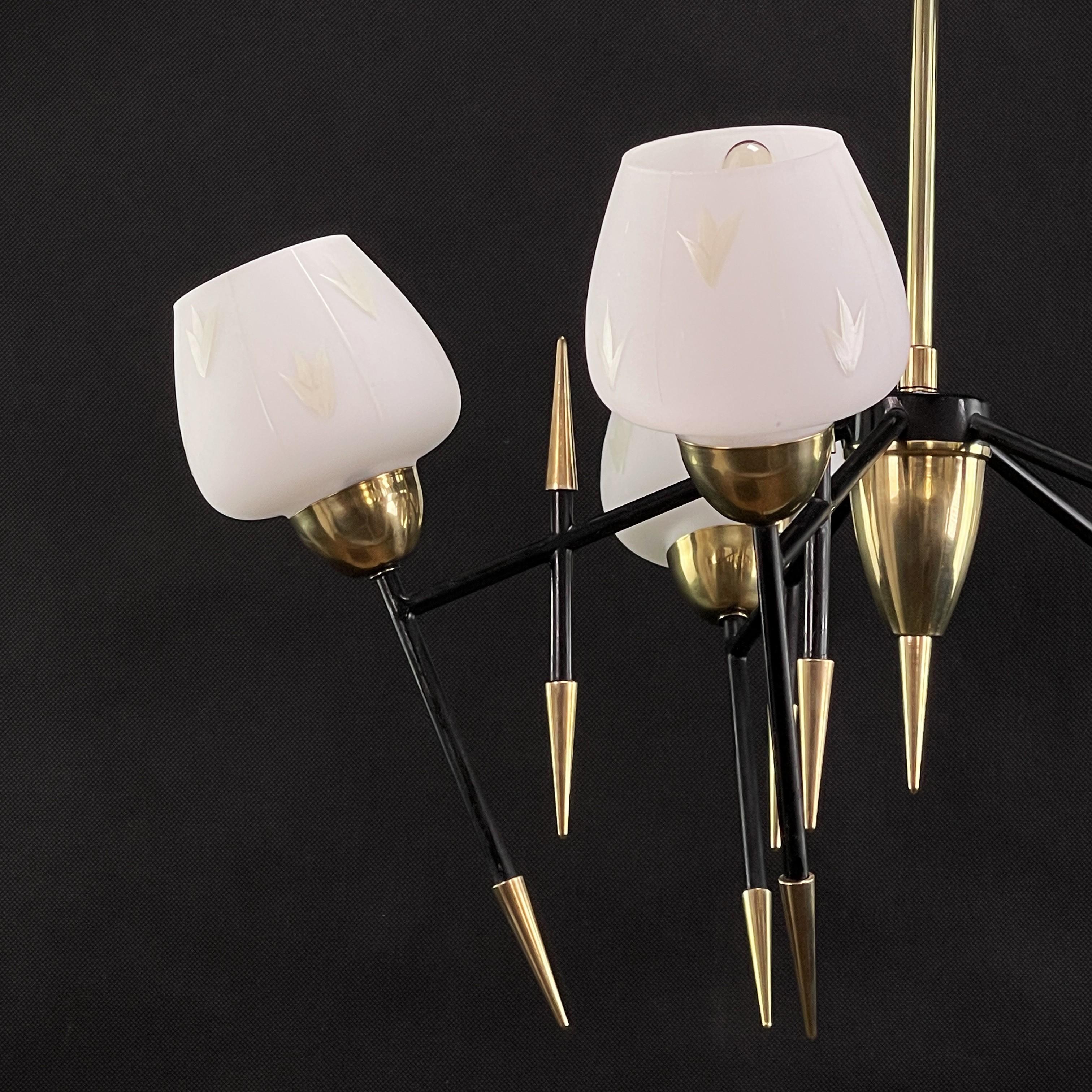 Mid-Century Sputnik Ceiling Lamp in the Style of Maison Lunel, 1950s For Sale 4