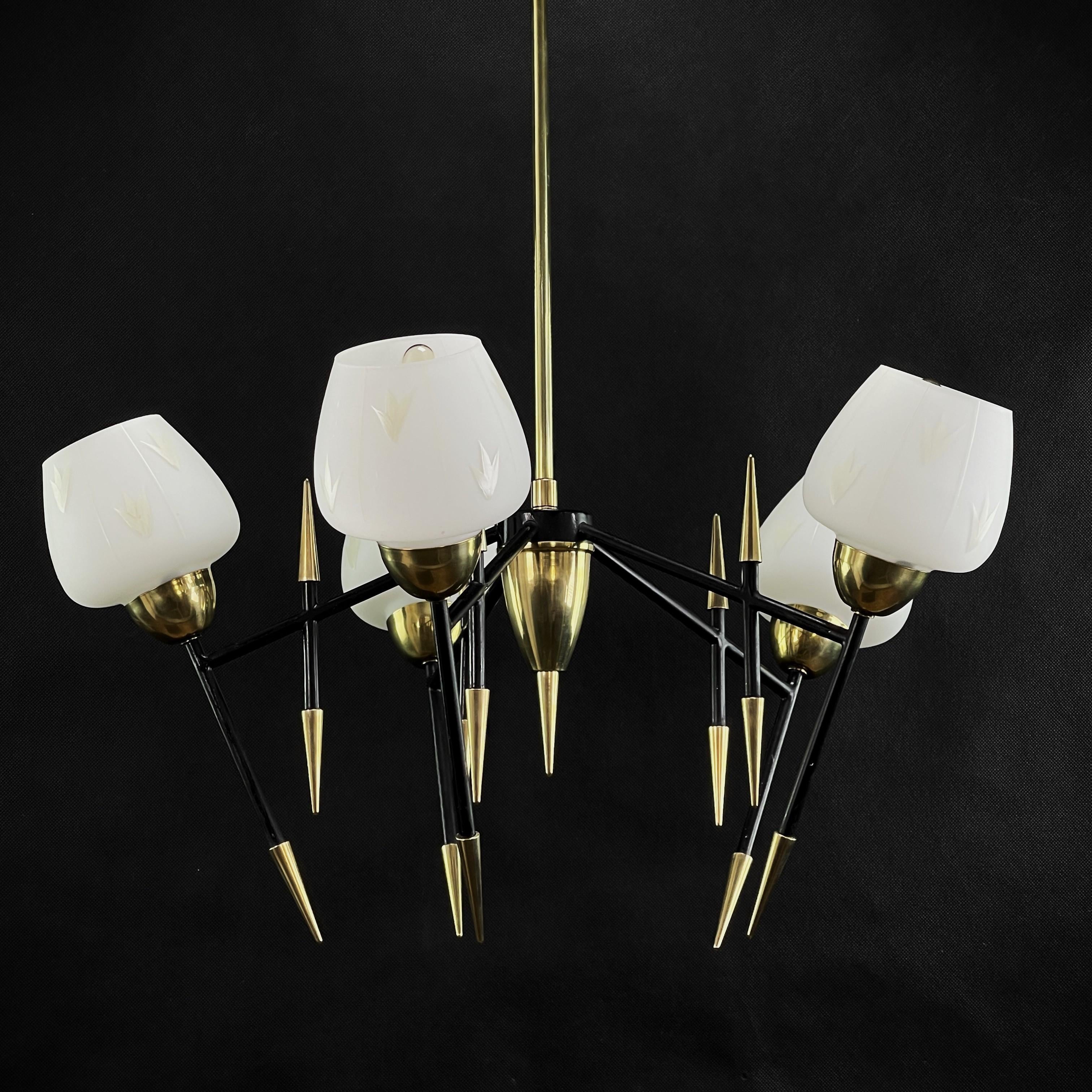 Mid-Century Modern Mid-Century Sputnik Ceiling Lamp in the Style of Maison Lunel, 1950s For Sale