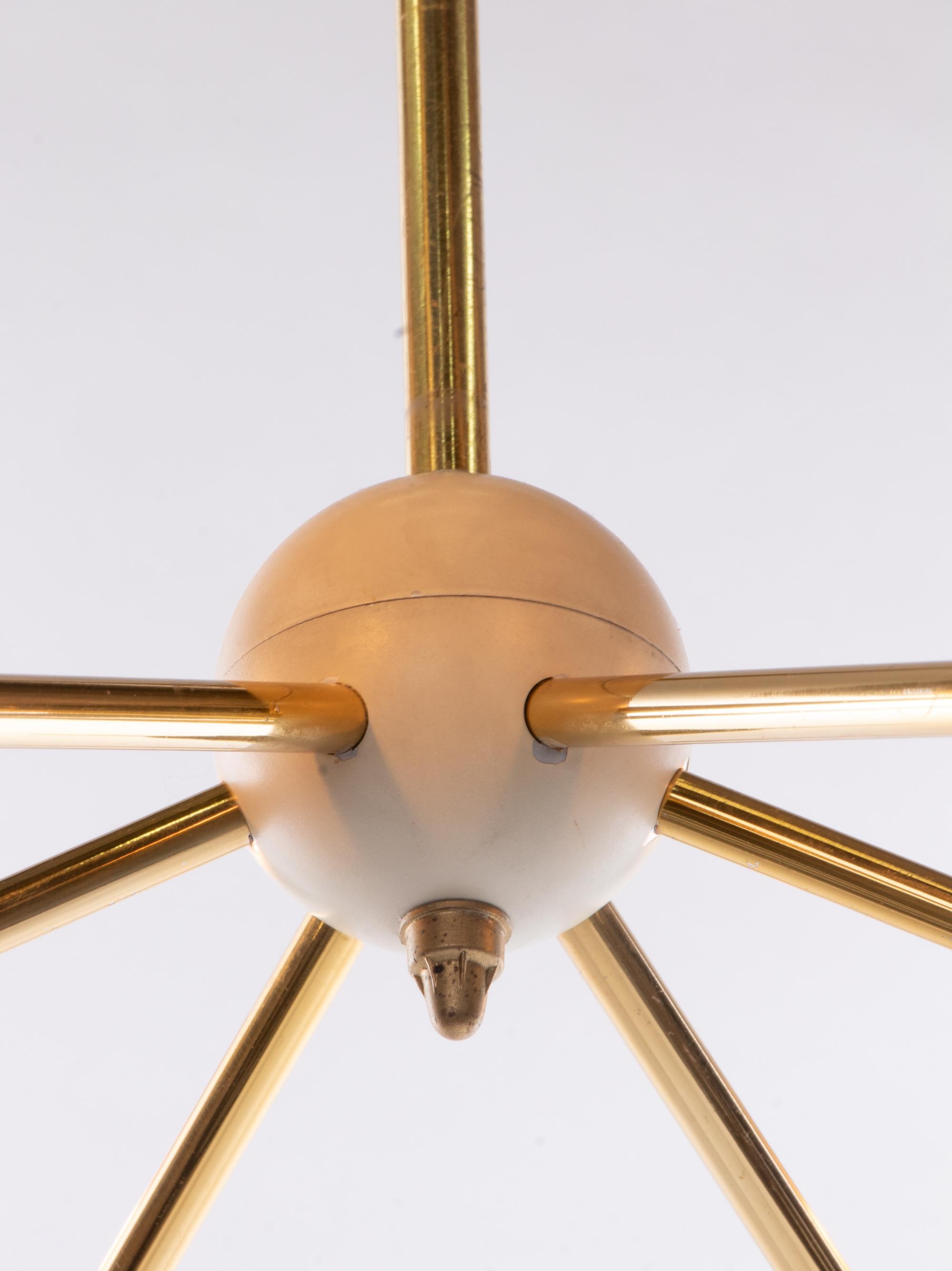 Italian Mid Century Sputnik Chandelier Enamel & Brass in the Manner of Stilnovo For Sale