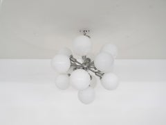 Mid-Century "Sputnik" Metal Pendant Light with 13 Glass Globes, 1970's