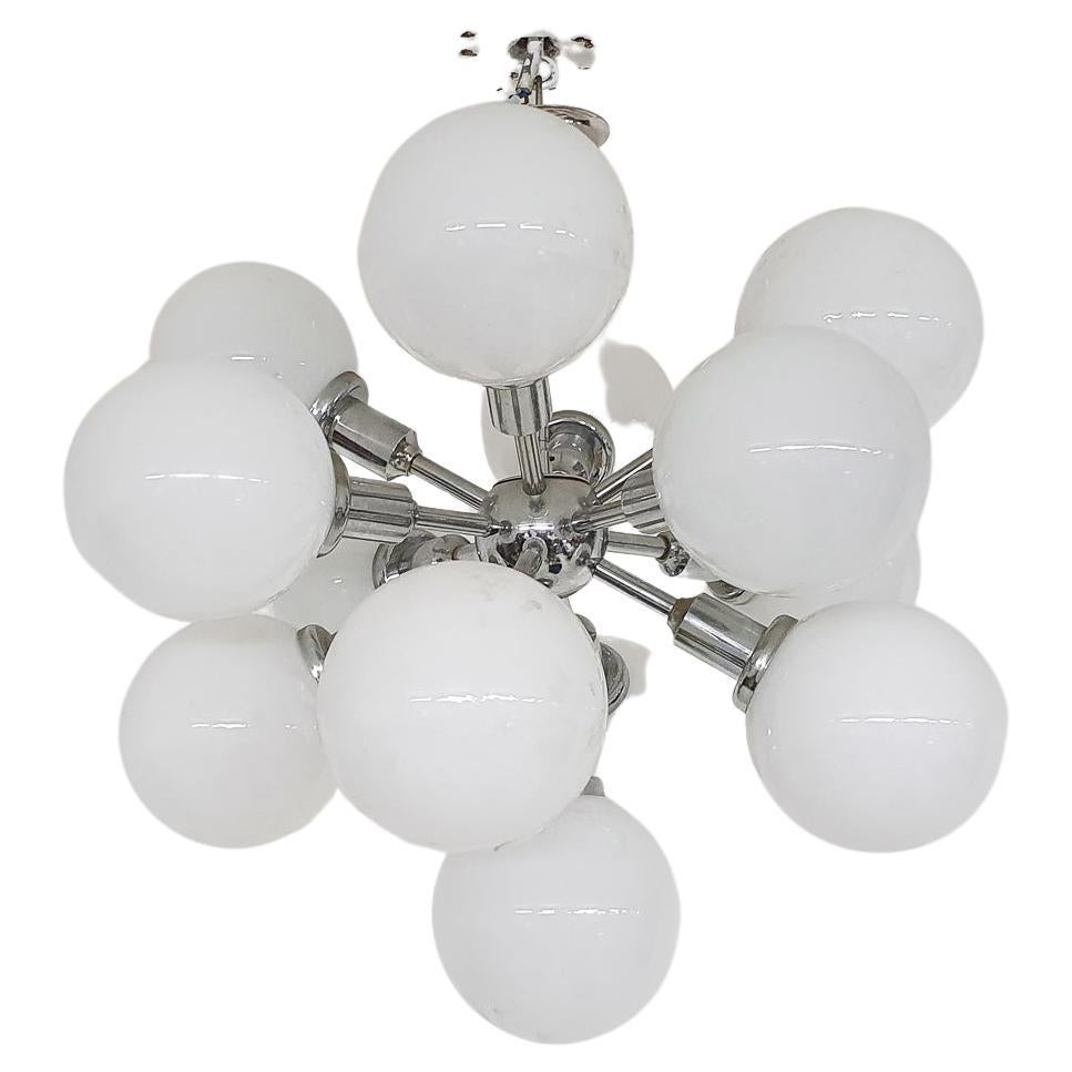 Mid-Century "Sputnik" Metal Pendant Light with 13 Glass Globes, 1970's For Sale