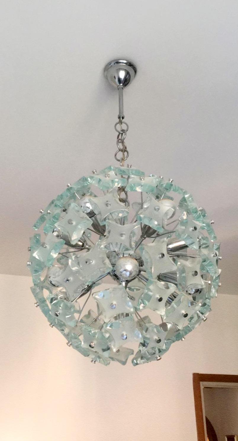 Mid Century Sputnik Murano Cut-Glass Chandelier by Fontana Arte, Italy 60s In Good Condition For Sale In Lucija, SI