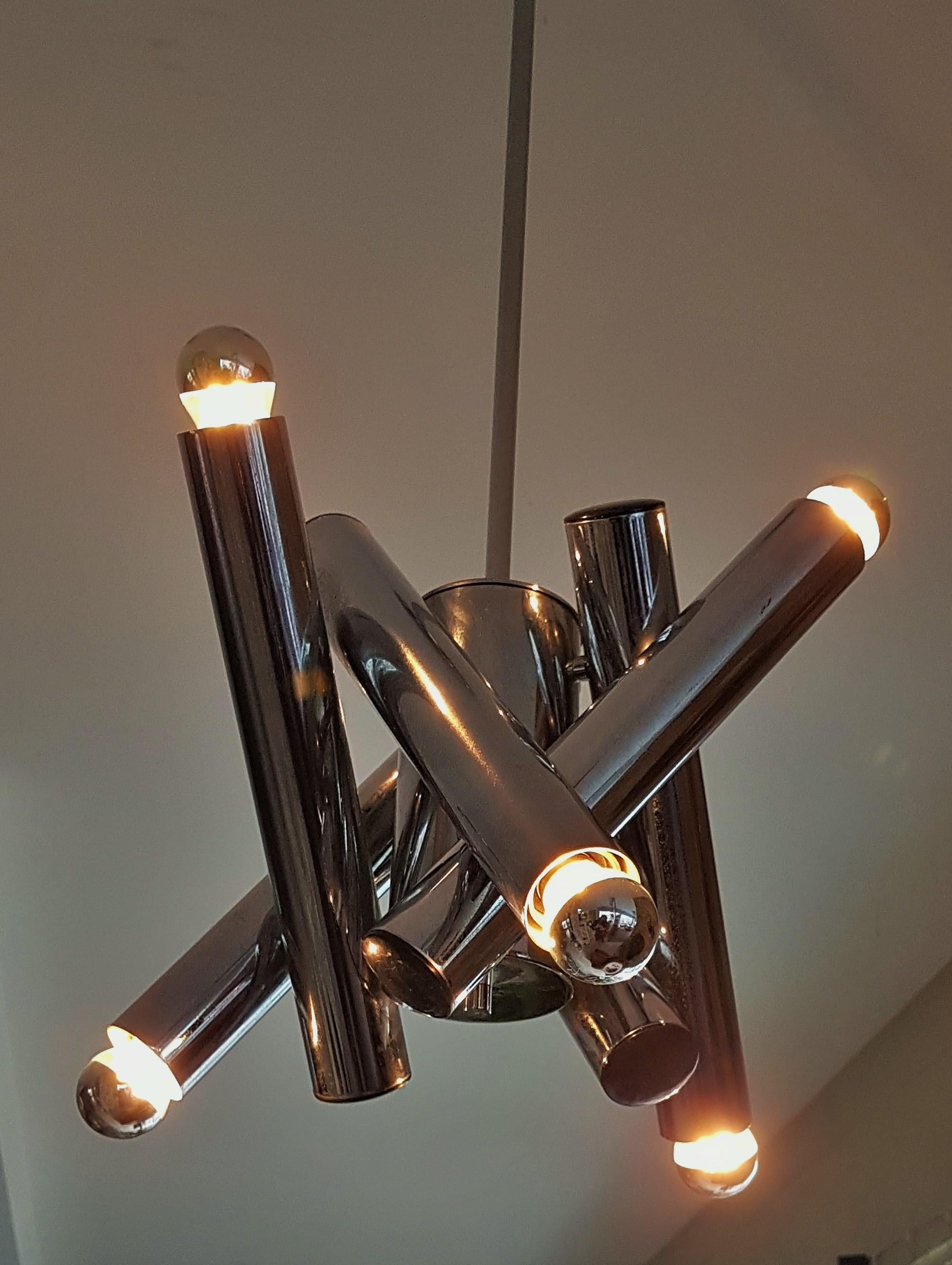 Mid-Century Sputnik Space Age Chrome Pendant Chandelier by Reggiani, Italy 1960s For Sale 7