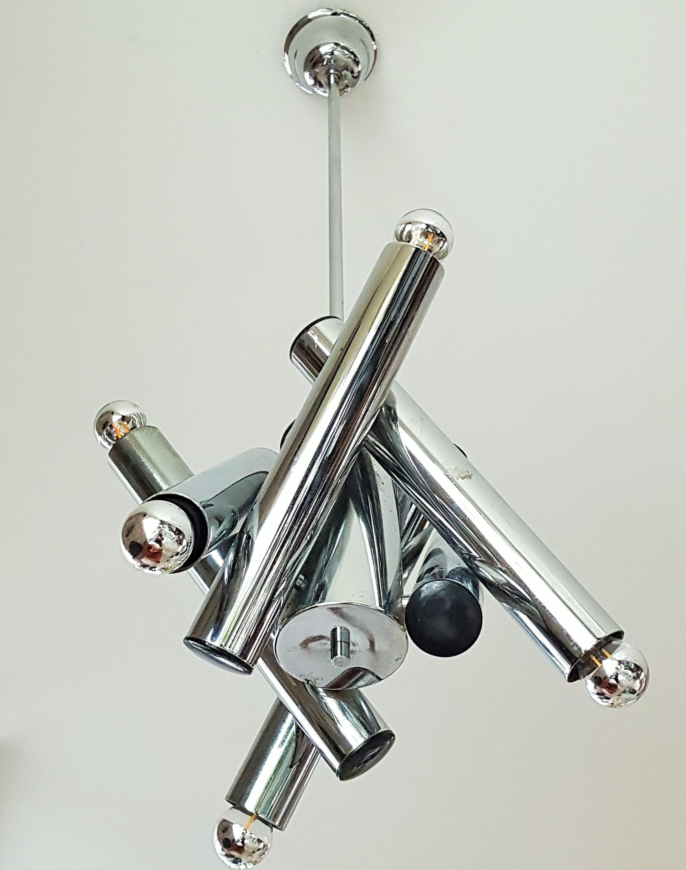 Mid-Century Sputnik Space Age Chrome Pendant Chandelier by Reggiani, Italy 1960s For Sale 3