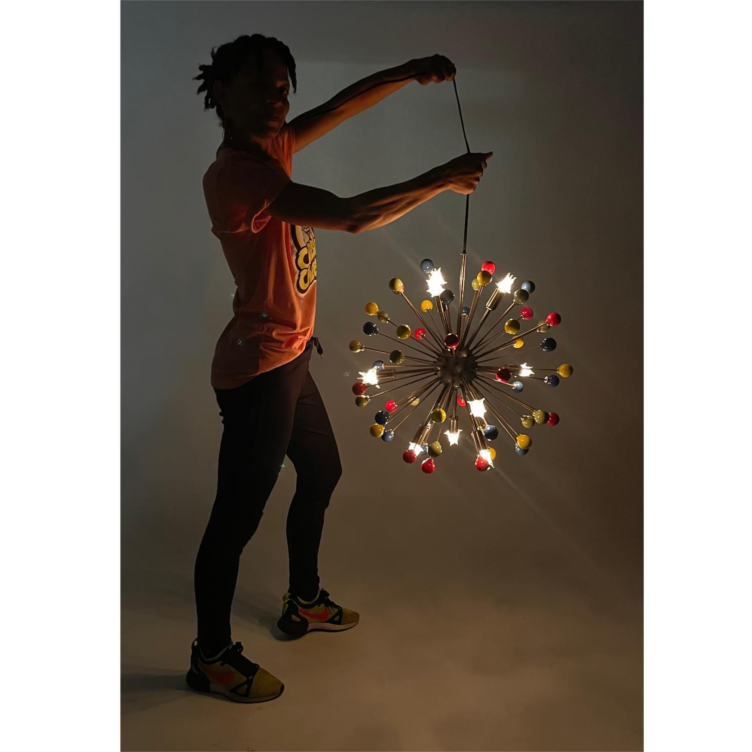 Mid-Century Sputnik Starburst Chandelier Pendant Light with Multi-Color Balls In Good Condition In Chattanooga, TN