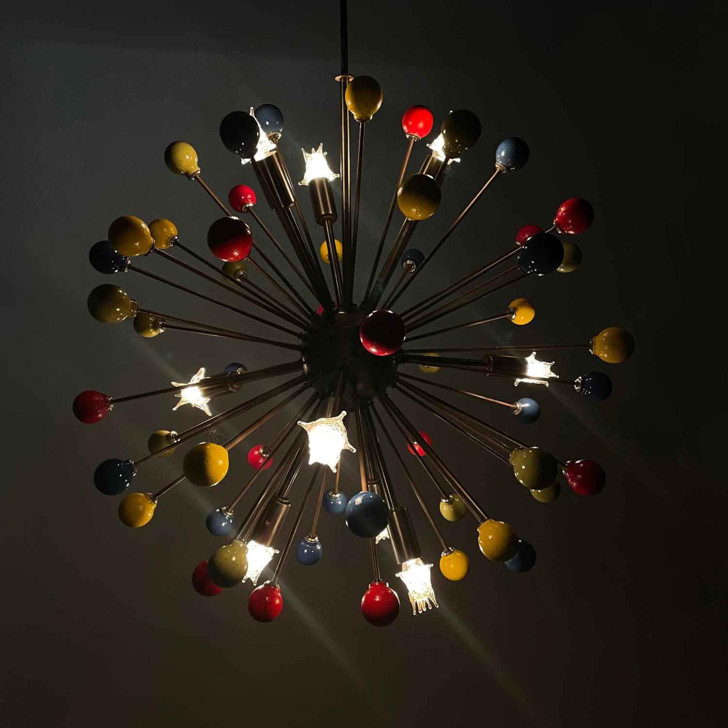 Mid-Century Sputnik Starburst Chandelier Pendant Light with Multi-Color Balls 2