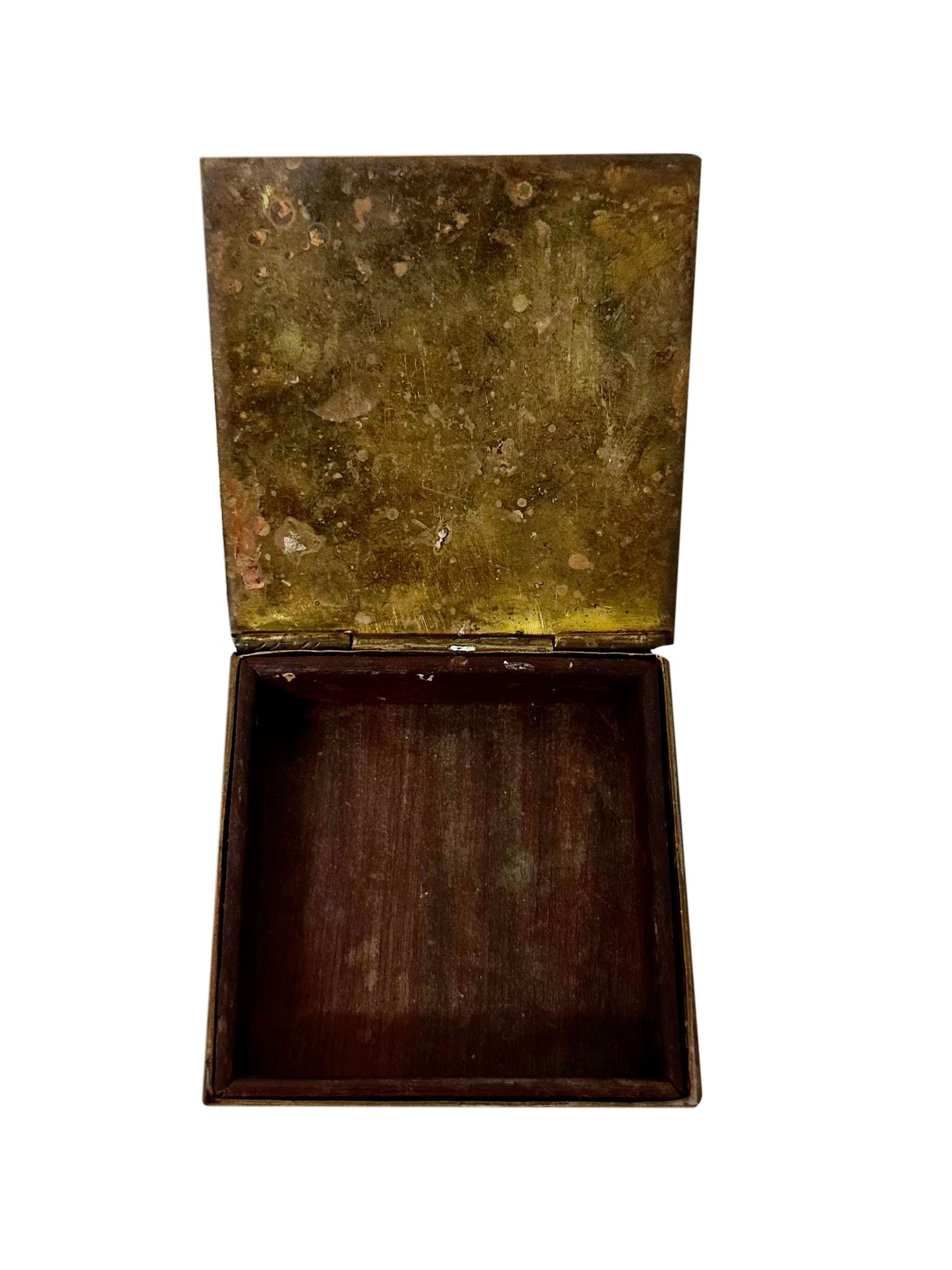 Brass Mid-Century Square Abalone Box For Sale