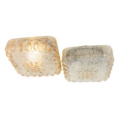 Mid-Century Square Amber Pressed Glass Ceiling Light or Wall Sconce