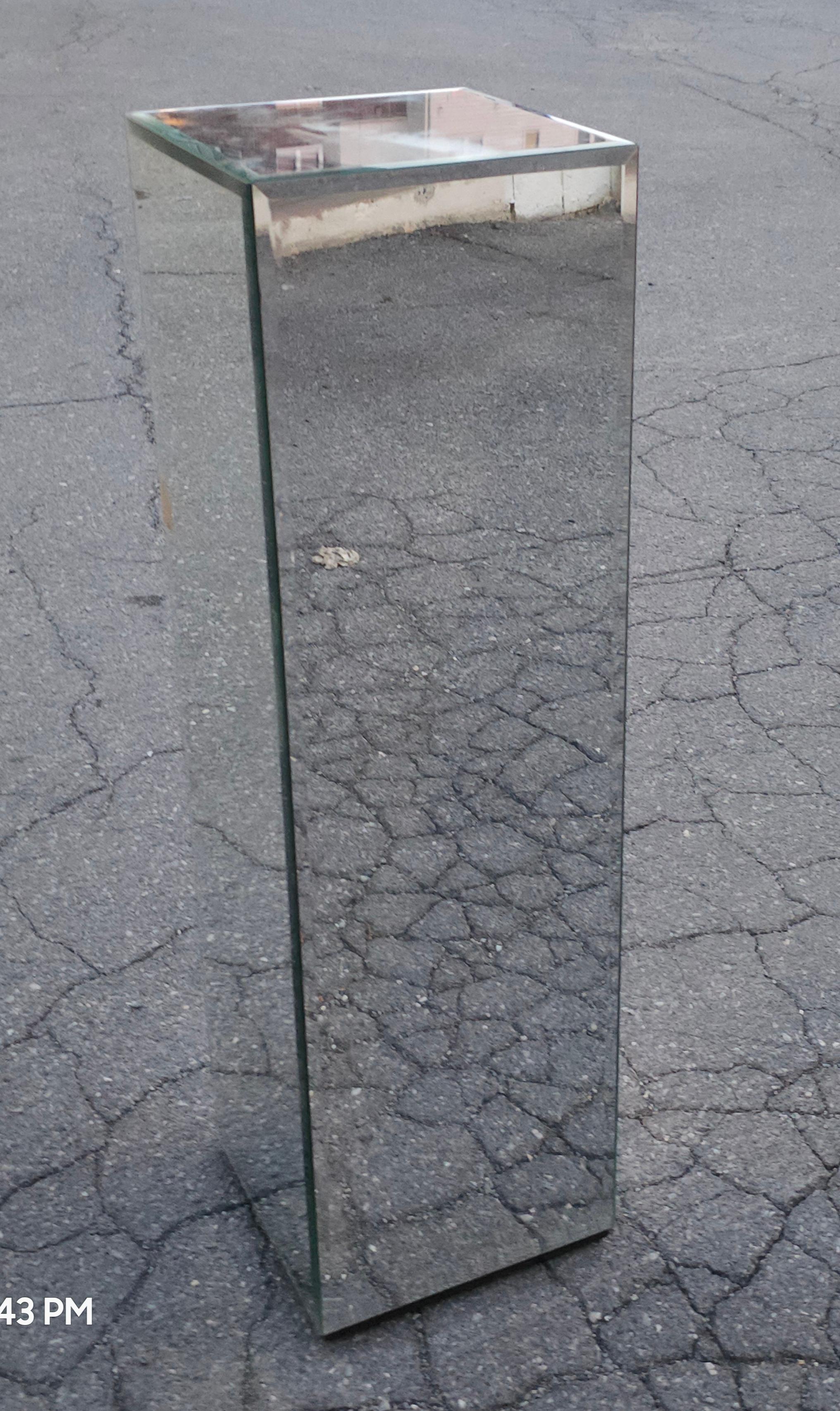 Unknown Mid-Century Square Beveled Mirrored Pedestal For Sale