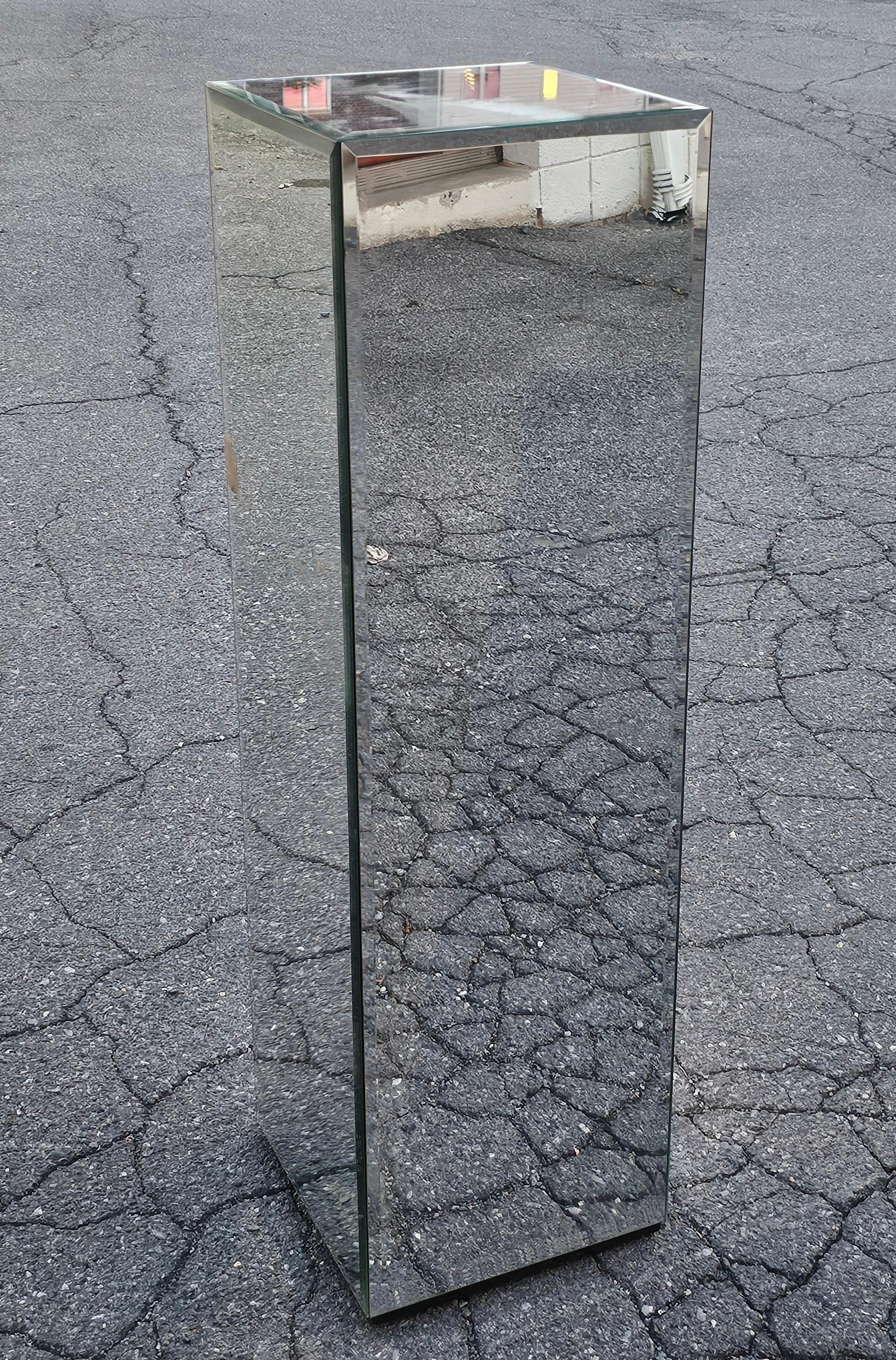 Other Mid-Century Square Beveled Mirrored Pedestal For Sale