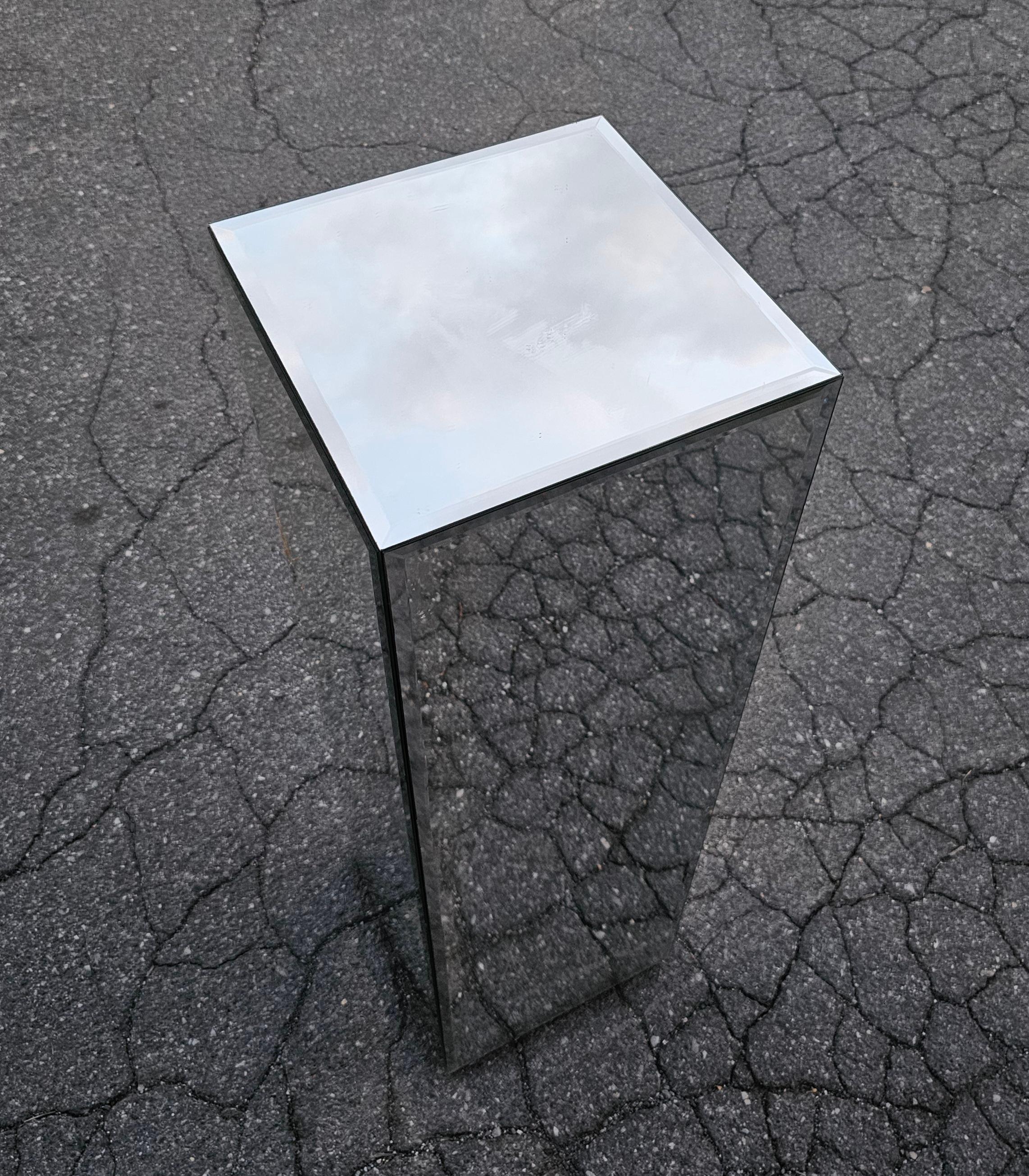 20th Century Mid-Century Square Beveled Mirrored Pedestal For Sale