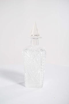 Mid-Century Square Bottle of Liquor, Crafted From Cut Glass