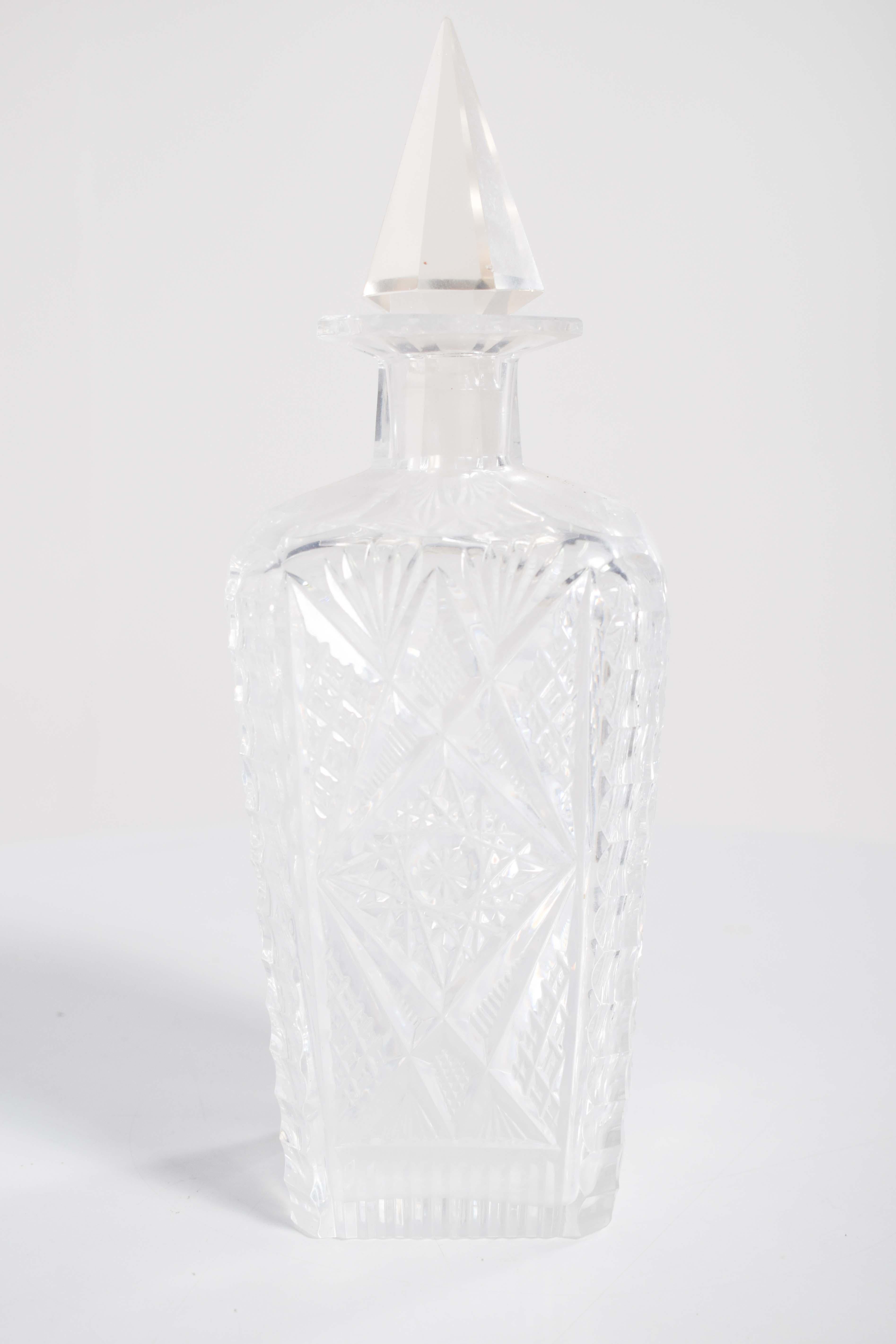 Portuguese Mid-Century Square Bottle of Liquor, Crafted From Cut Glass For Sale
