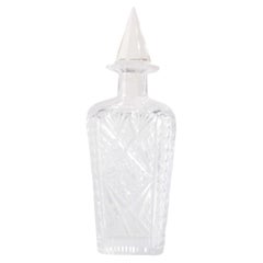 Mid-Century Square Bottle of Liquor, Crafted From Cut Glass
