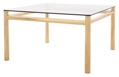 Midcentury Square Brass Dining Table with Leather Pad Detail