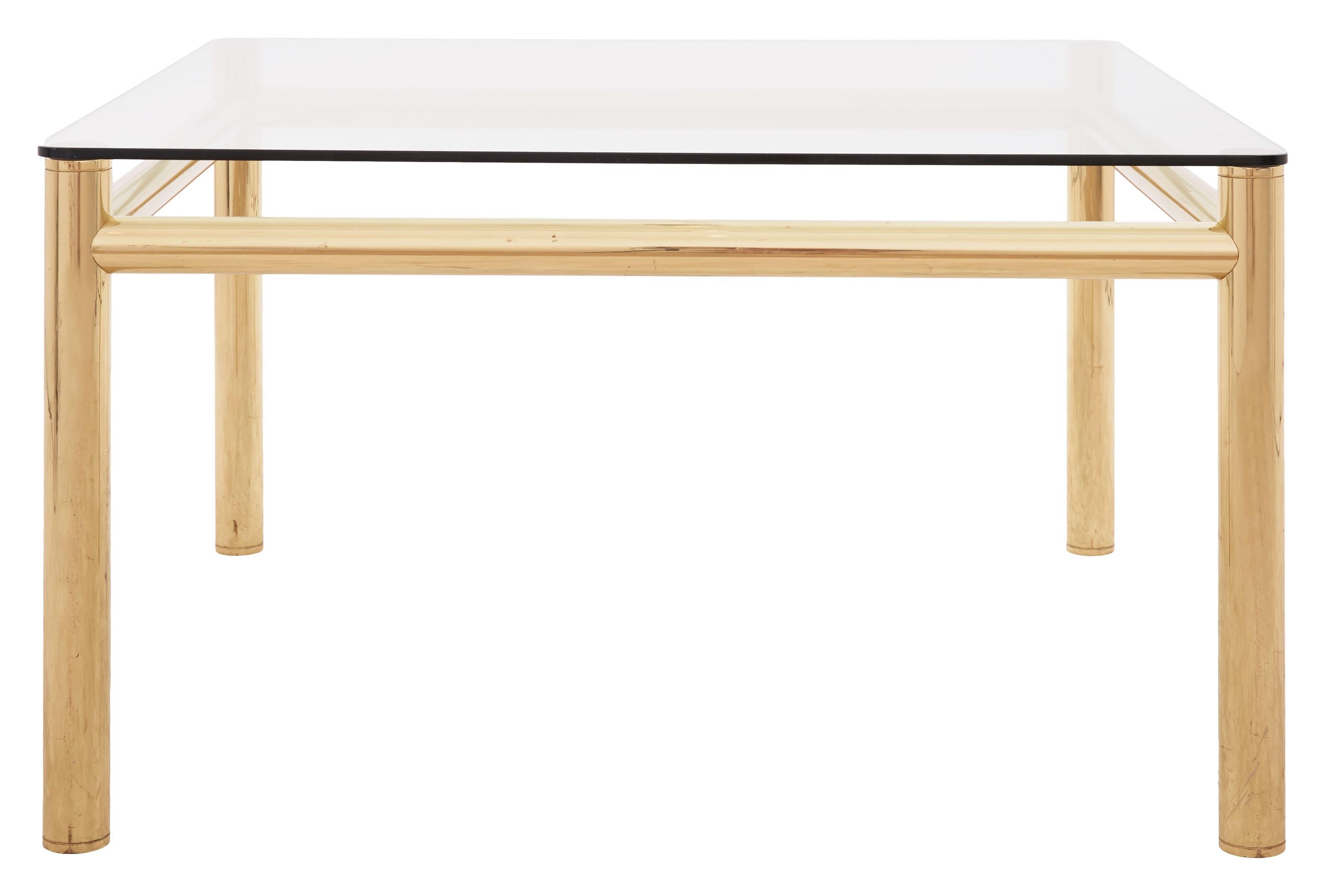 Mid-Century Modern Midcentury Square Brass Dining Table with Leather Pad Detail For Sale
