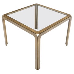 Vintage Mid Century Square Brass Profile Glass Top Side End Table Atr to Mastercraft