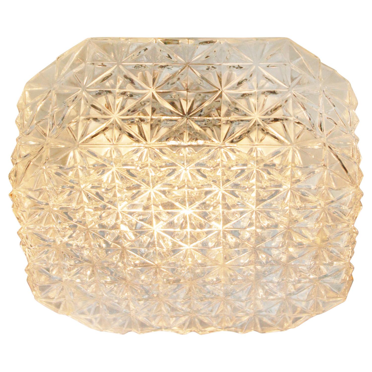 Industrial Mid-Century Square Clear Glass Flush Mount Sconce For Sale