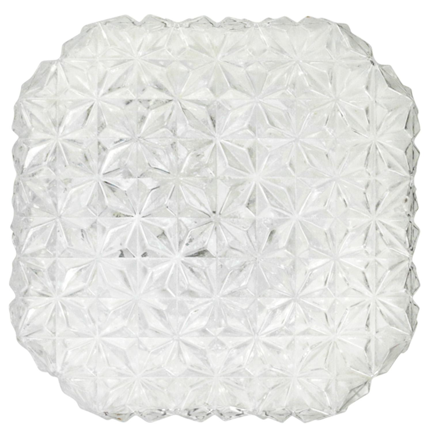 Metal Mid-Century Square Clear Glass Flush Mount Sconce For Sale