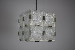 Pendentif carré en verre transparent du milieu du siècle par Kamenicky Šenov, années 1960, Tchécoslovaquie