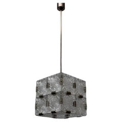 Mid-Century Square Clear Glass Pendant by Kamenicky Šenov, 1960s, Czechoslovakia