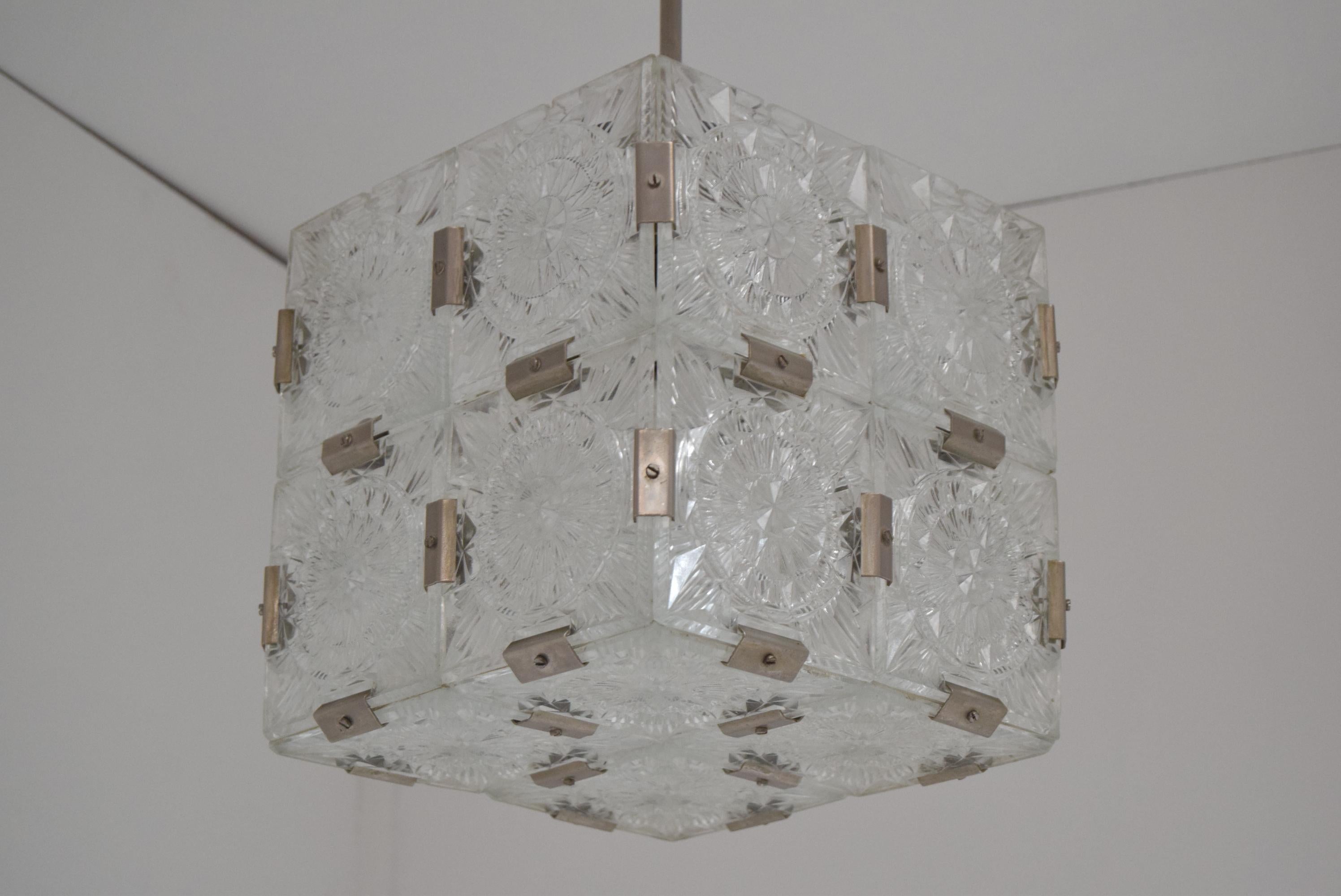 Mid-Century Square Clear Glass Pendant by Kamenicky Senov, 1960's For Sale  at 1stDibs