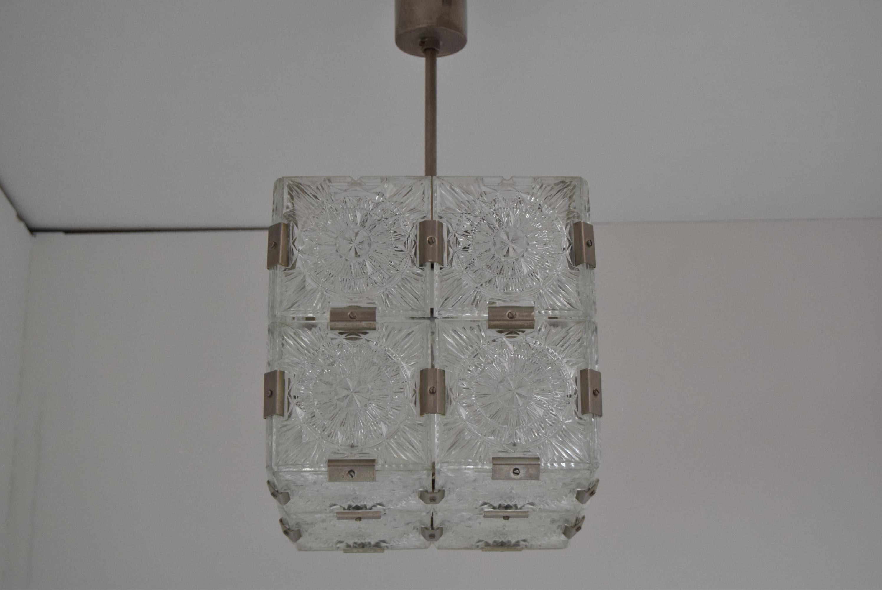 Czech Mid-Century Square Clear Glass Pendant by Kamenicky Senov, 1960's