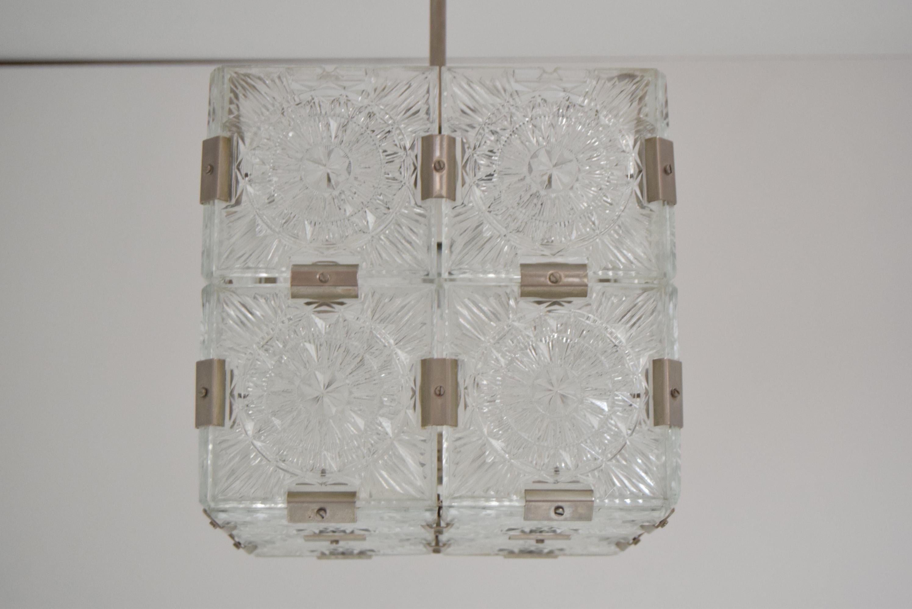 Mid-20th Century Mid-Century Square Clear Glass Pendant by Kamenicky Senov, 1960's