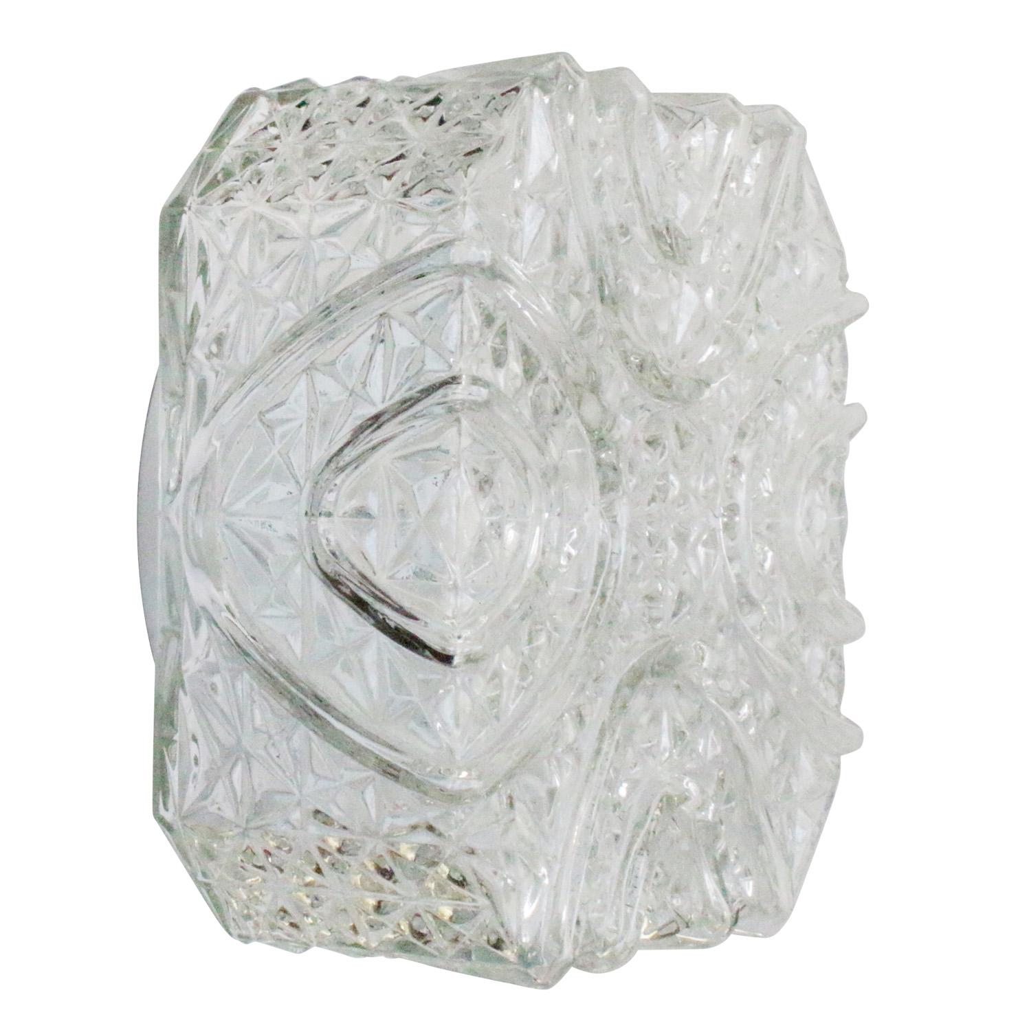 Metallo Lampada ad incasso quadrata in vetro trasparente del Mid-Century in vendita