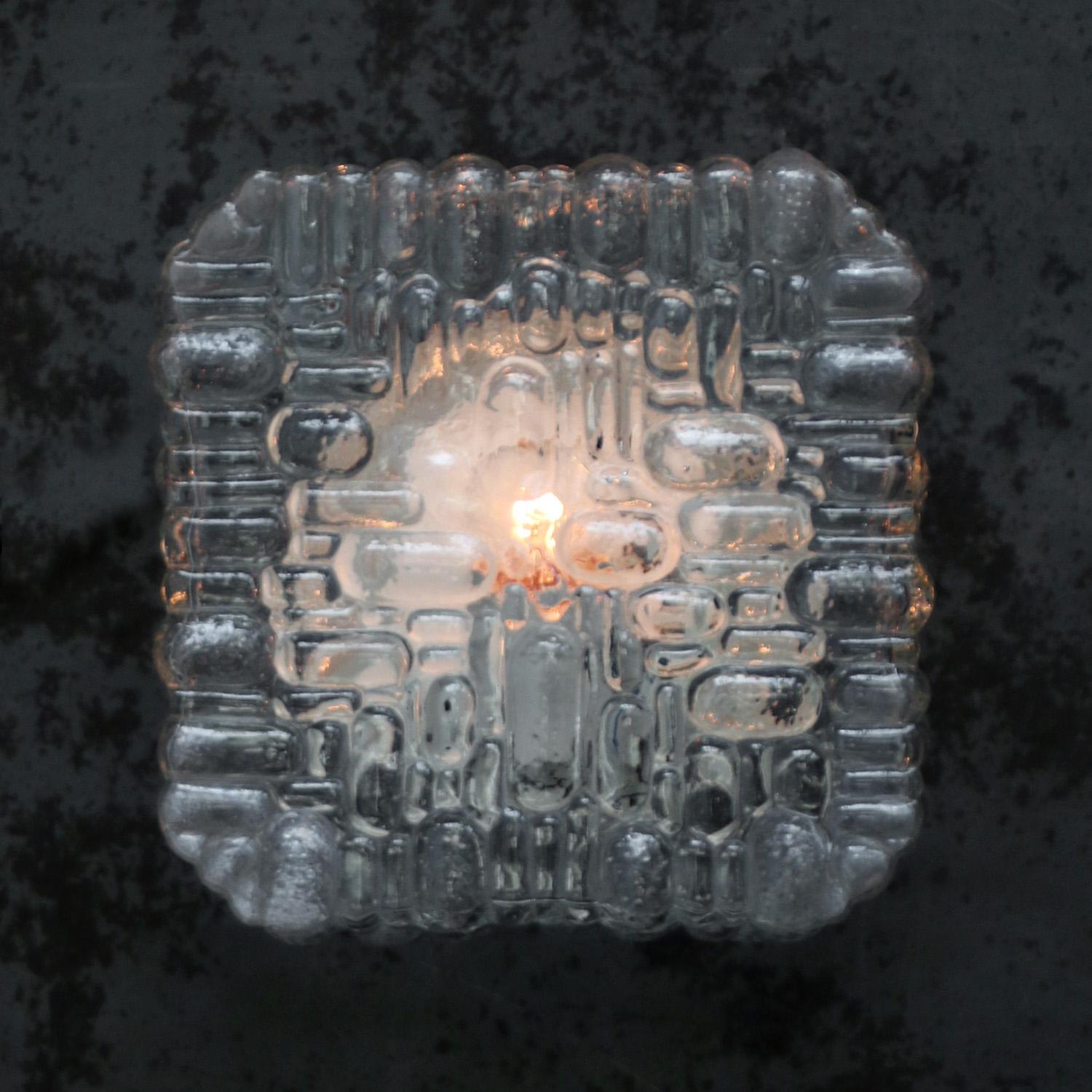 German Mid-Century Square Clear Glass Sconces Flush Mounts For Sale