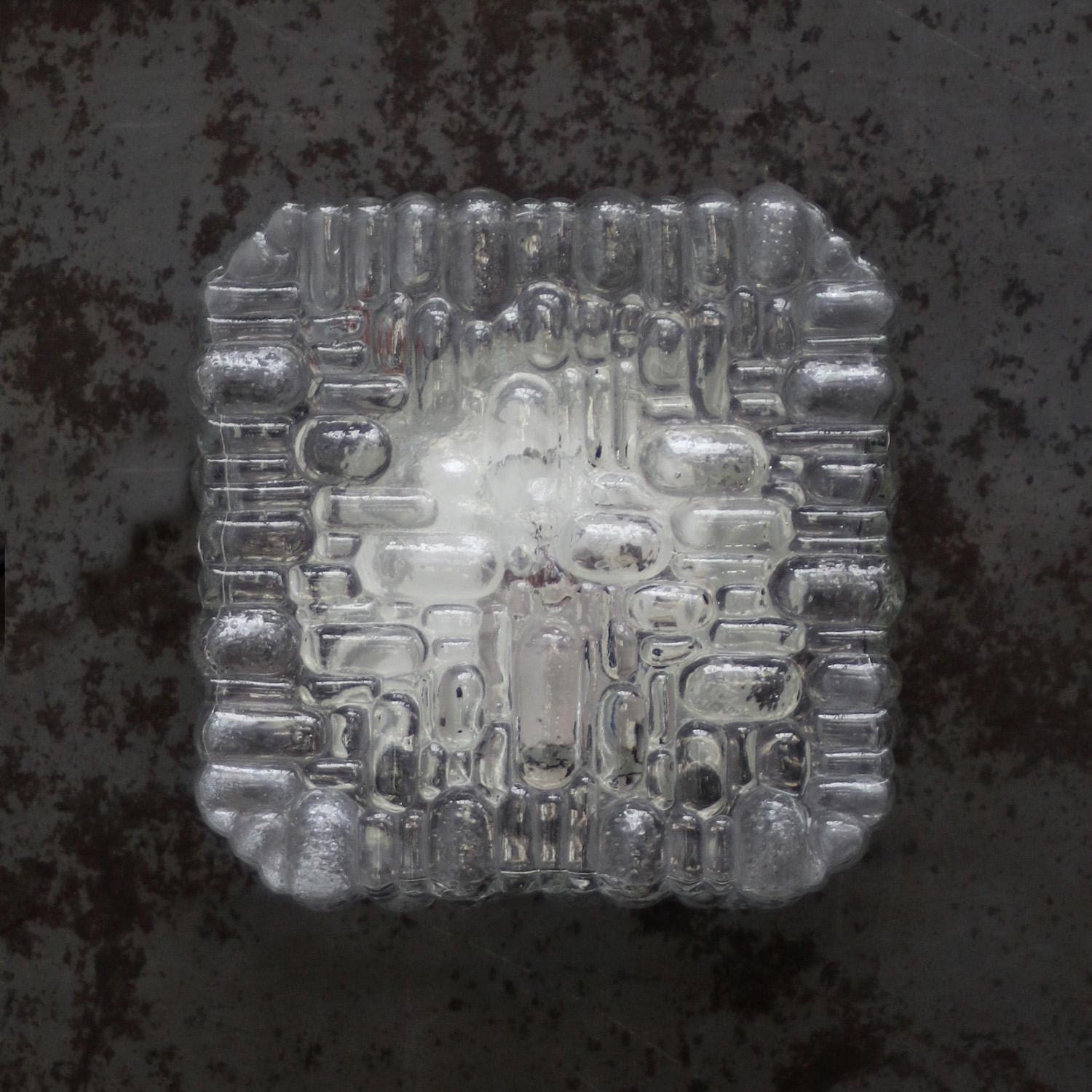 Mid-Century Square Clear Glass Sconces Flush Mounts In Good Condition For Sale In Amsterdam, NL