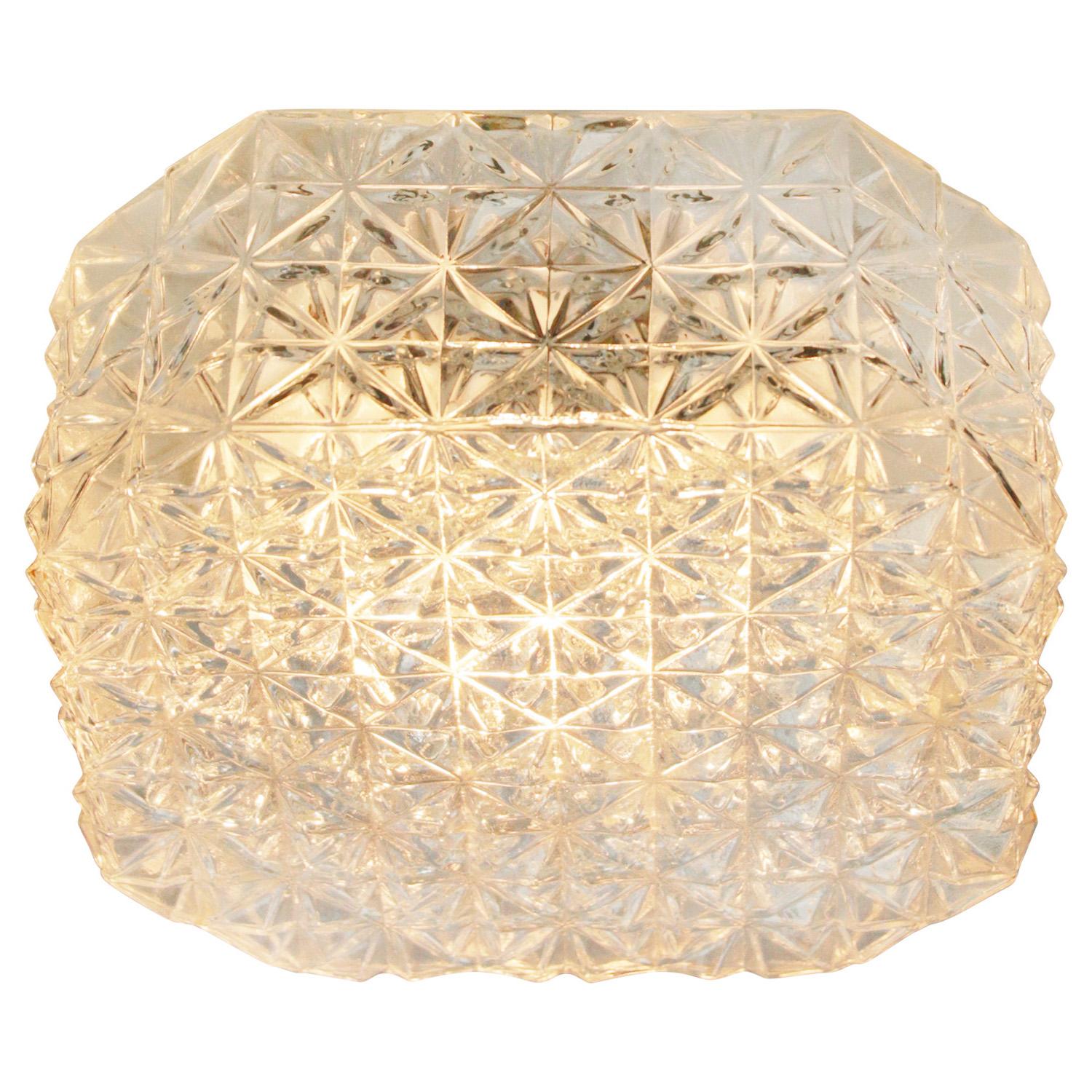 Mid-Century Square Clear Glass Scone Flush Mount In Good Condition In Amsterdam, NL