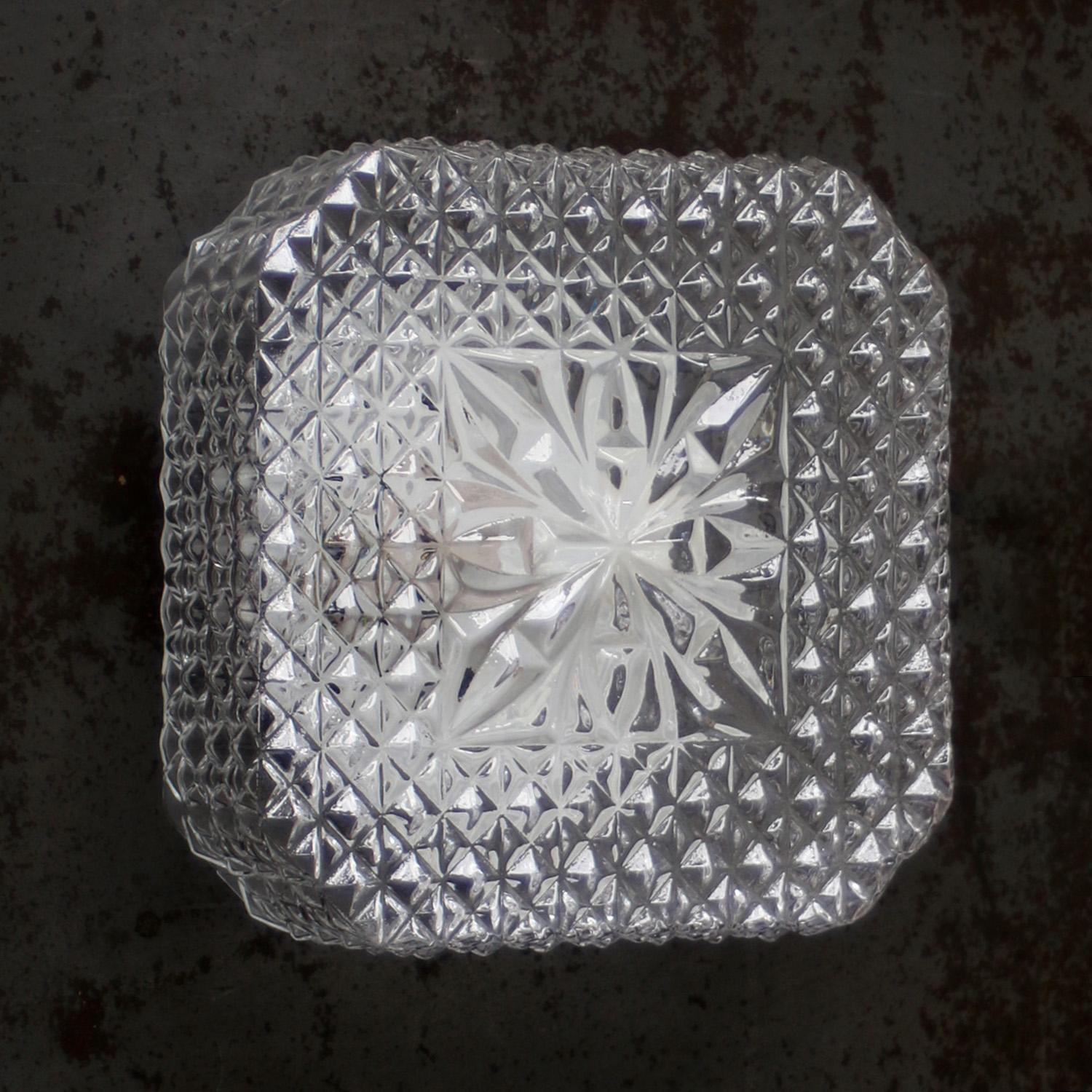 German Mid-Century Square Clear Glass Wall Lamps Sconces For Sale
